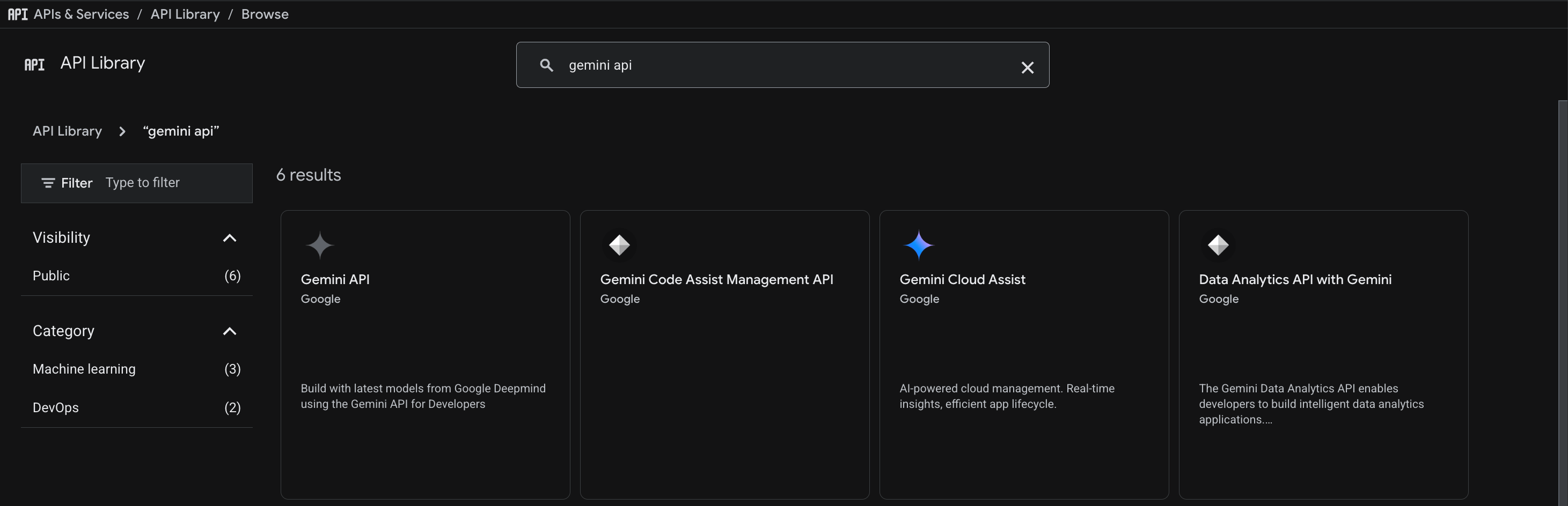 Enable the Gemini API service in the Google Cloud console