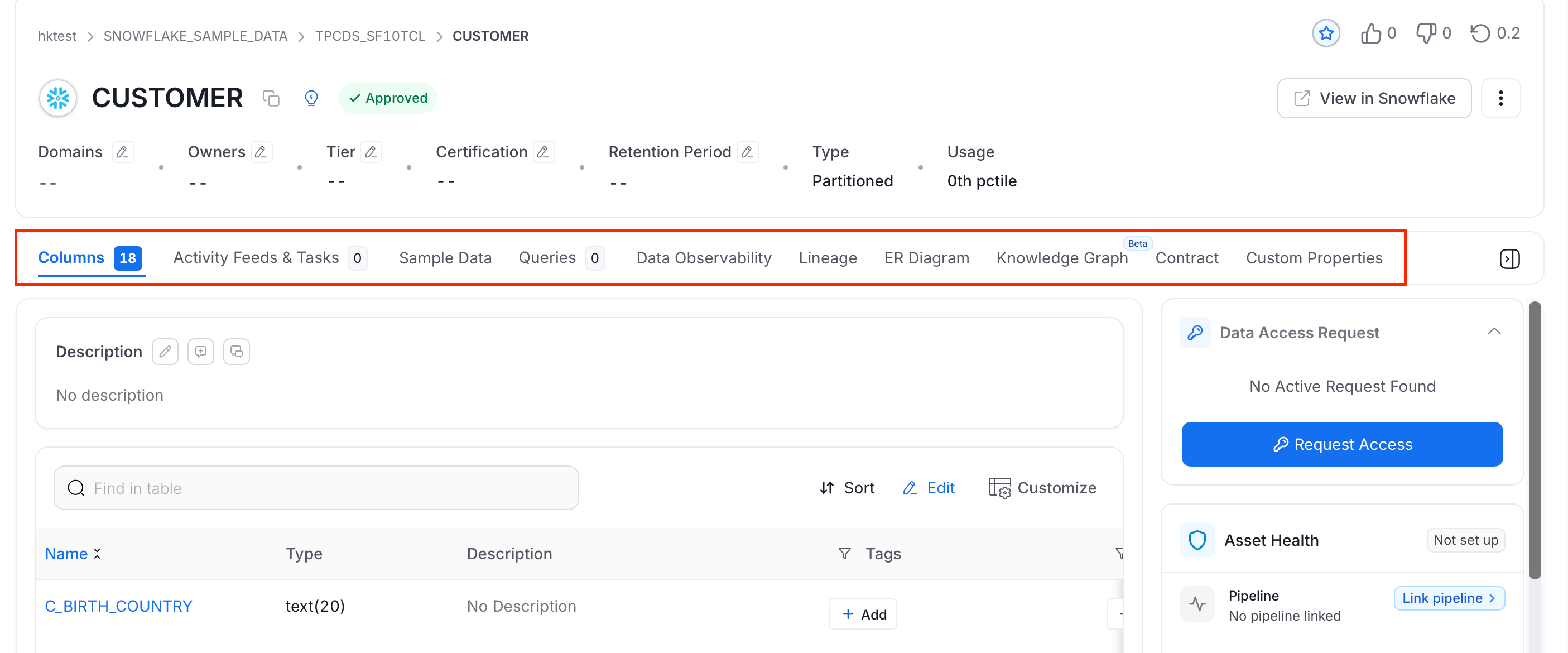 Data Assets Tab