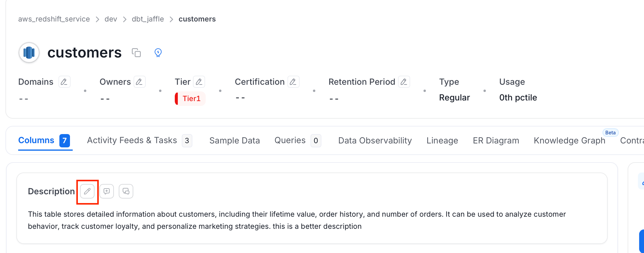 Add or Edit the Data Asset Description