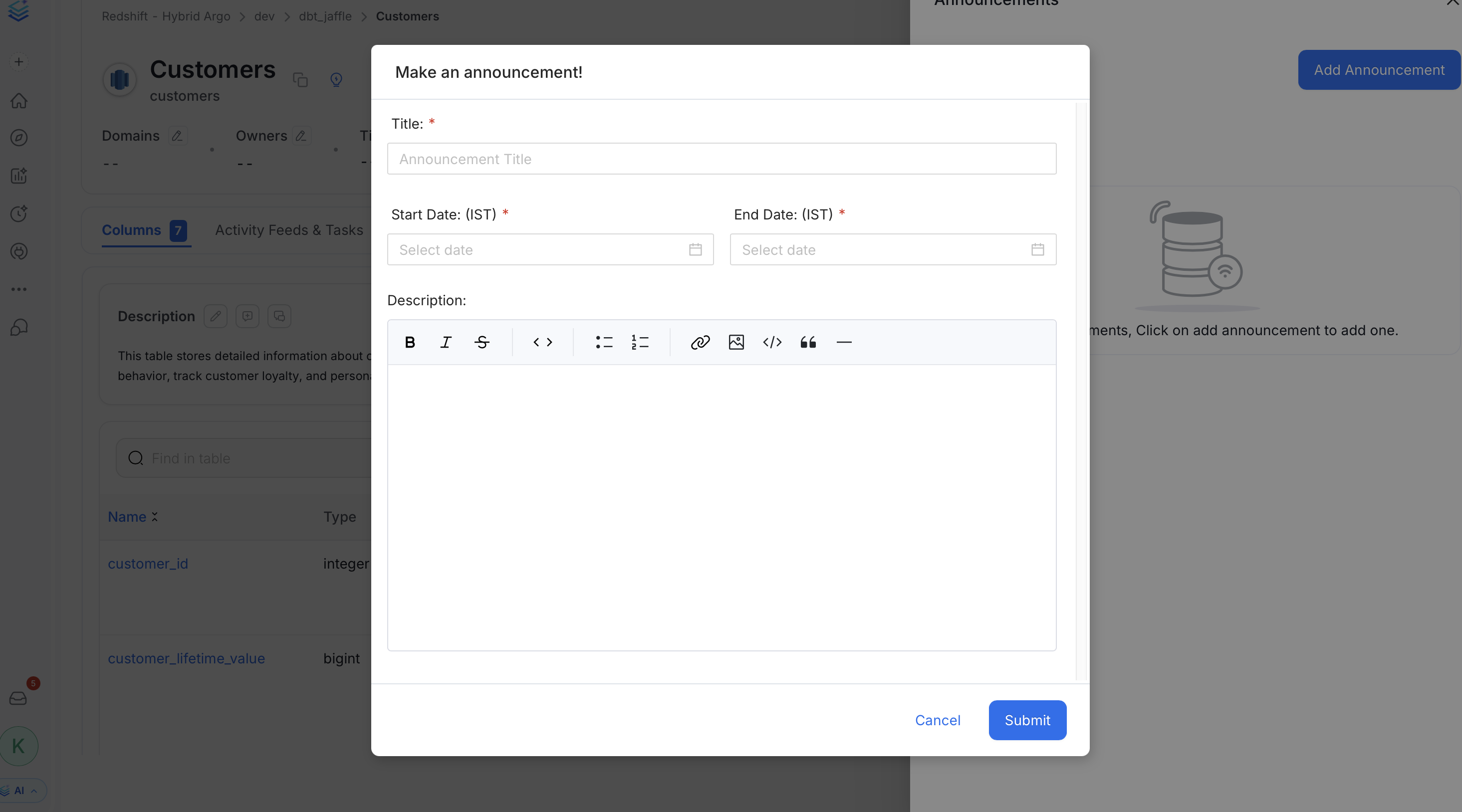 Add the Announcement Details