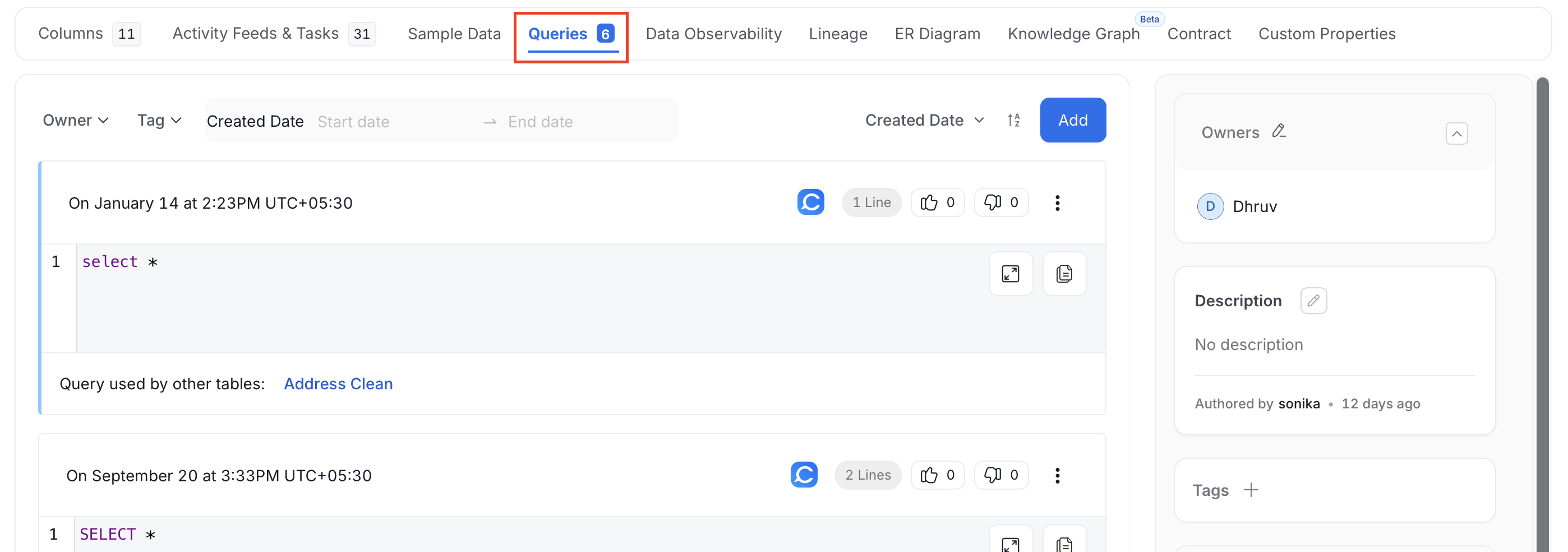 Queries Tab
