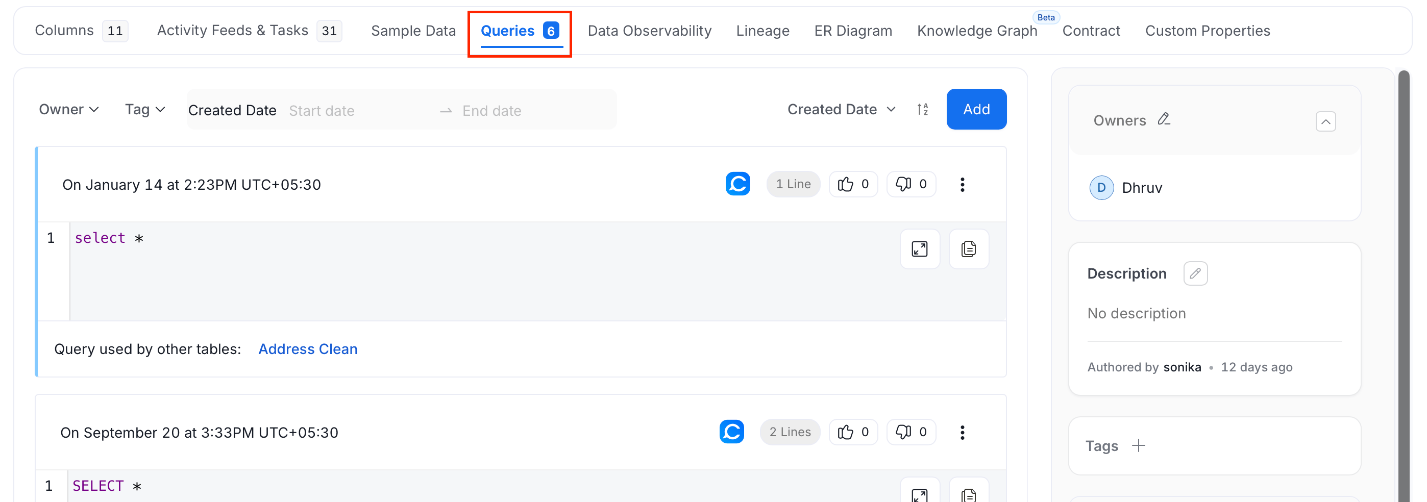 Queries Tab
