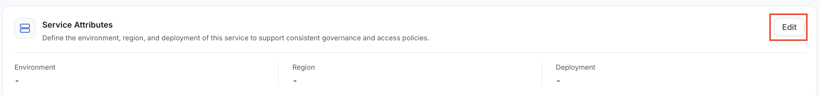 Service Attributes section with the Edit button highlighted