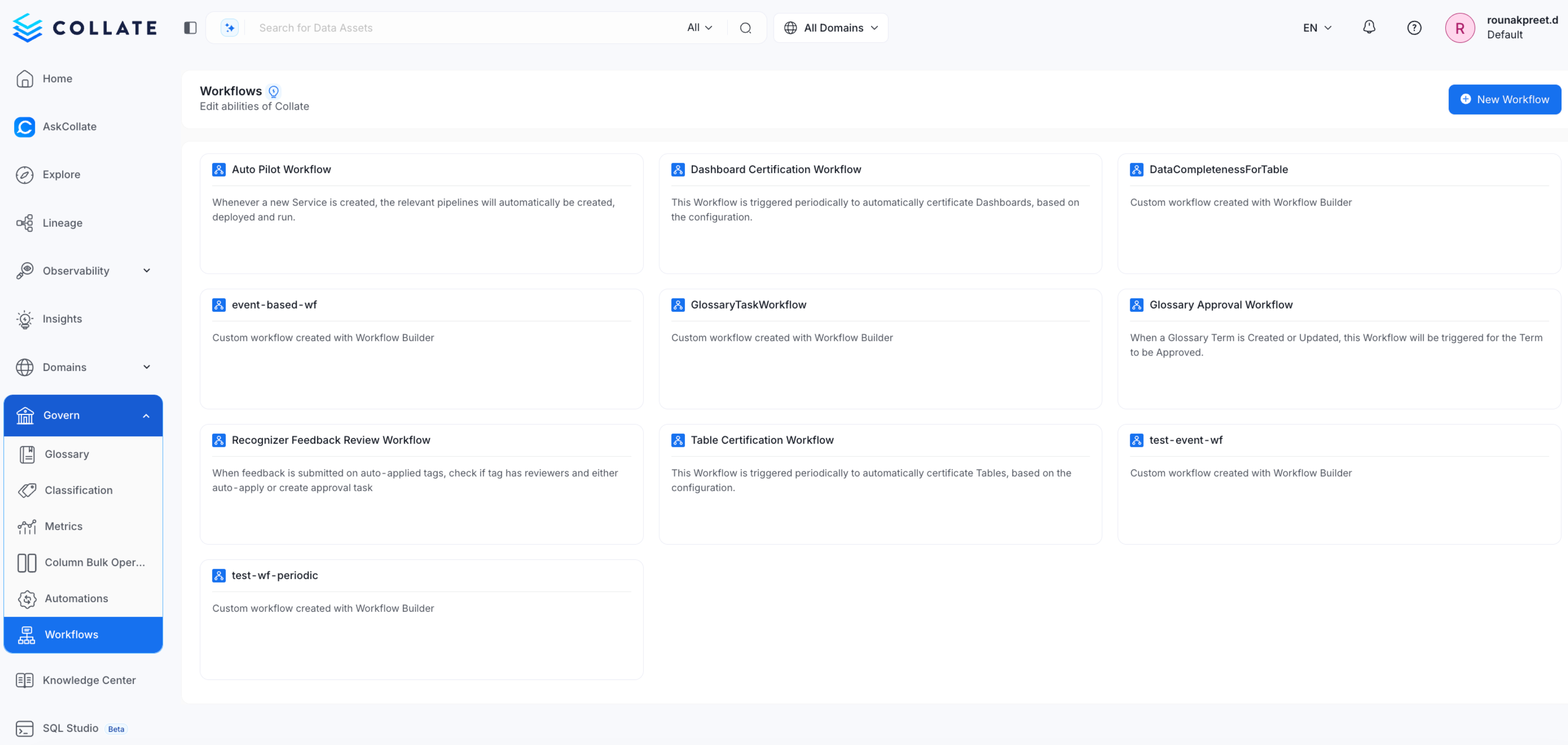 Select Workflows in Governance