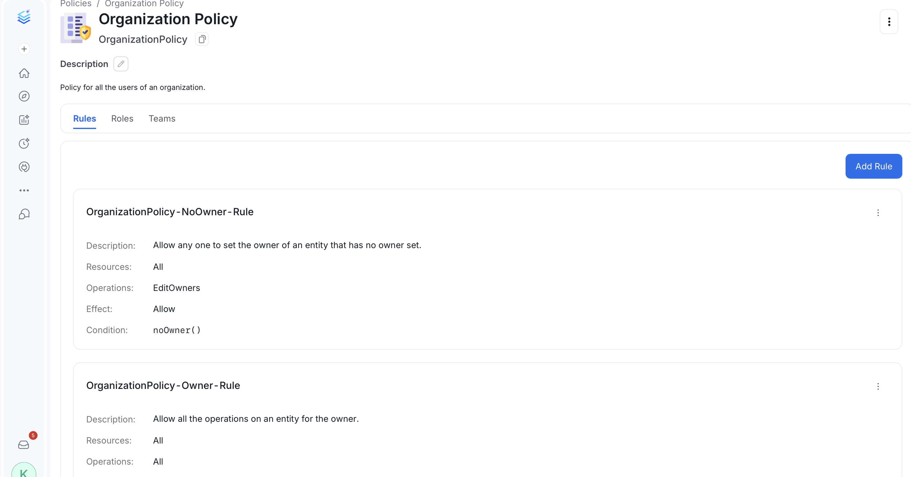 Organization Policy showing the three default rules