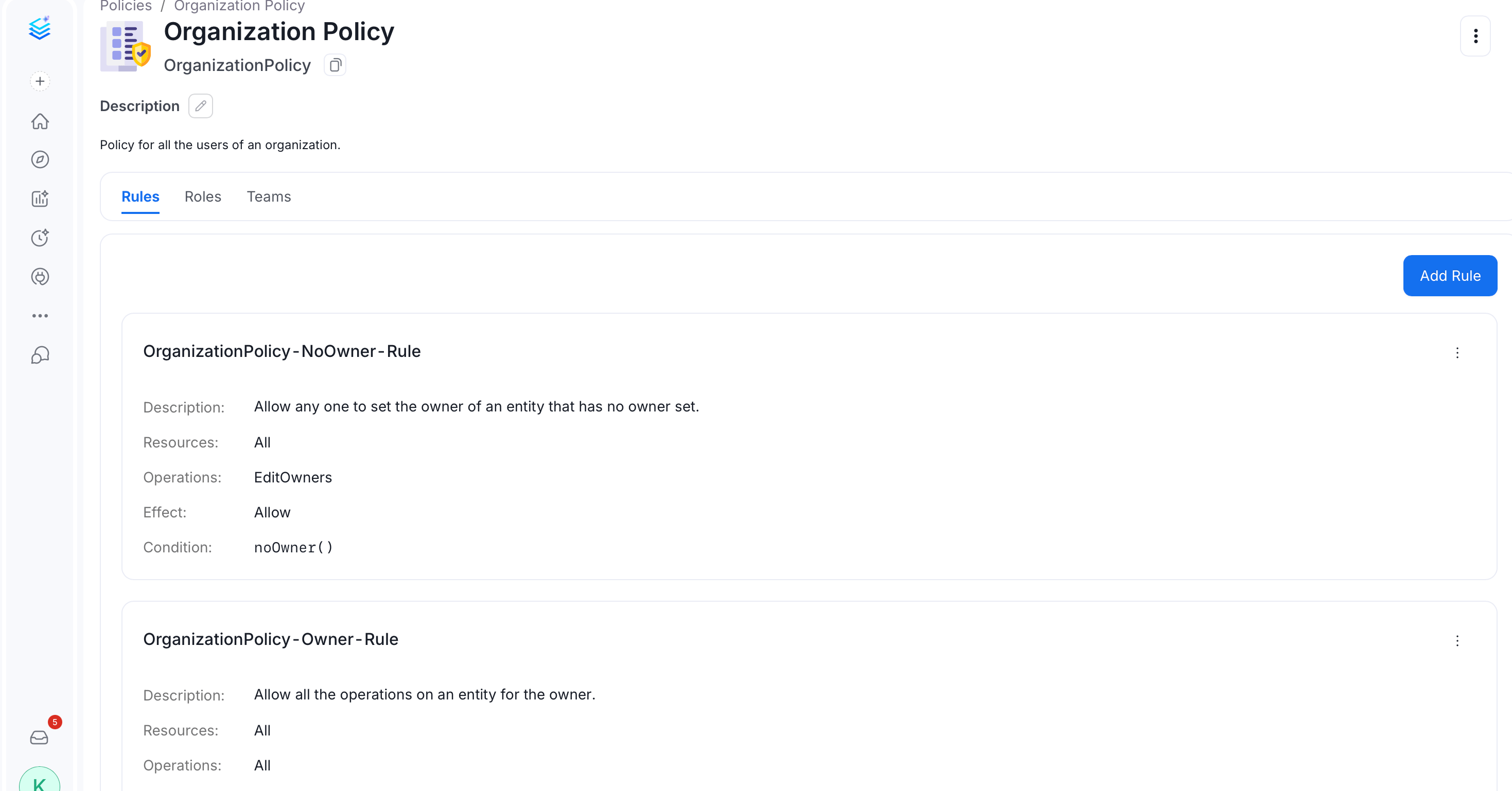 Organization Policy showing the three default rules