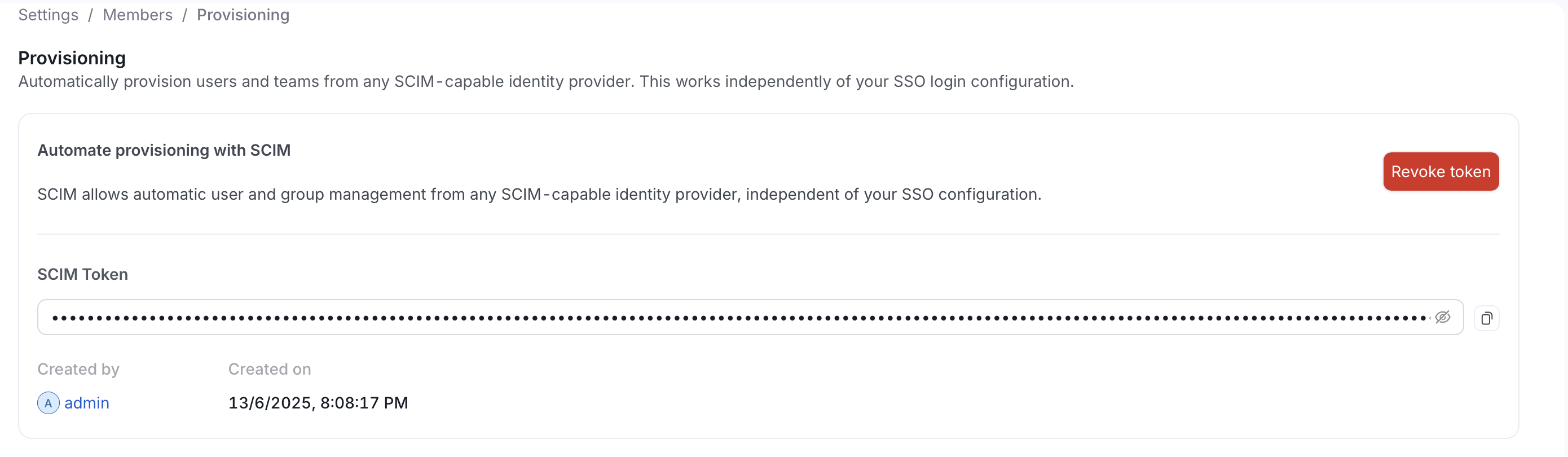 Copy SCIM Token