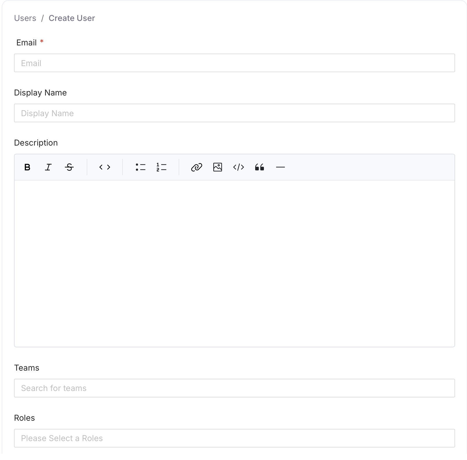 Create User form