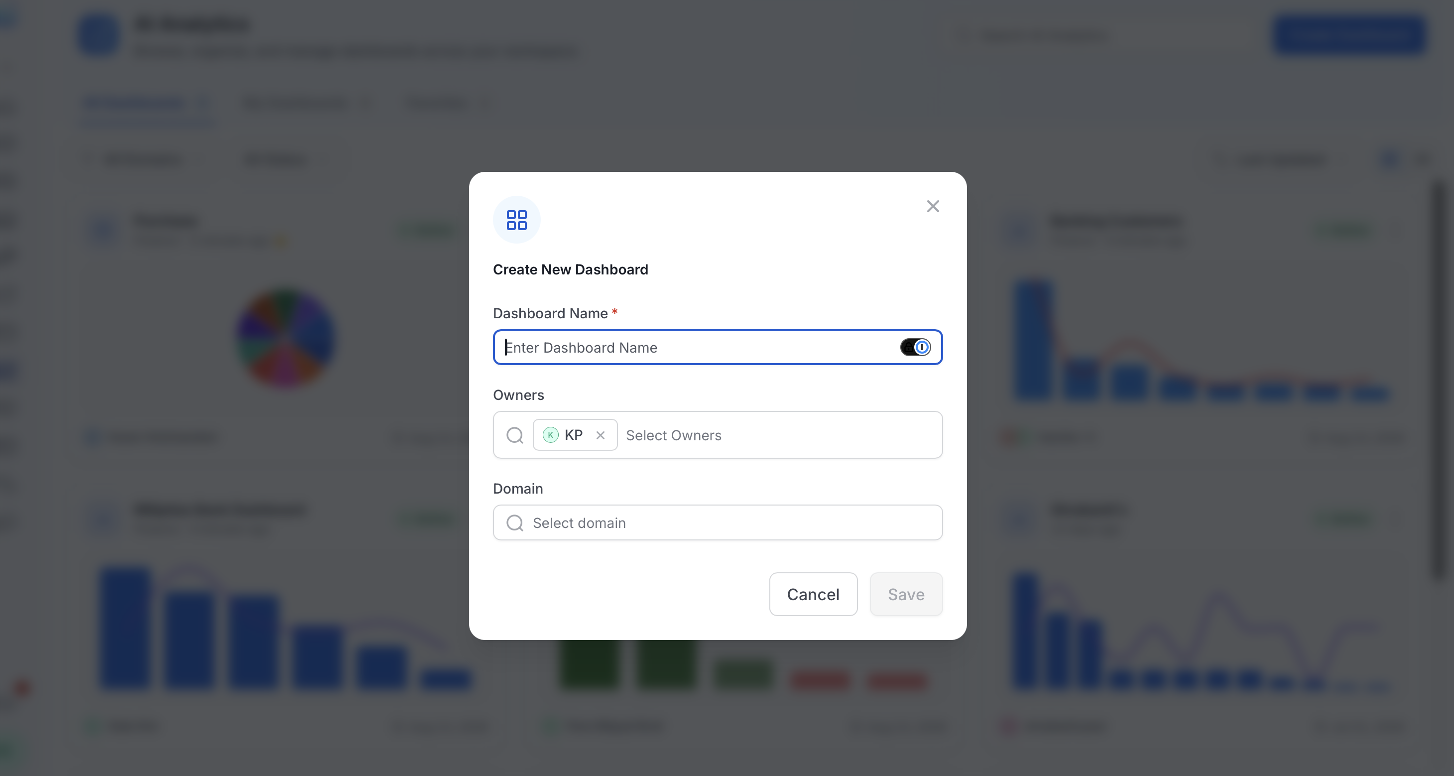 Create New Dashboard dialog