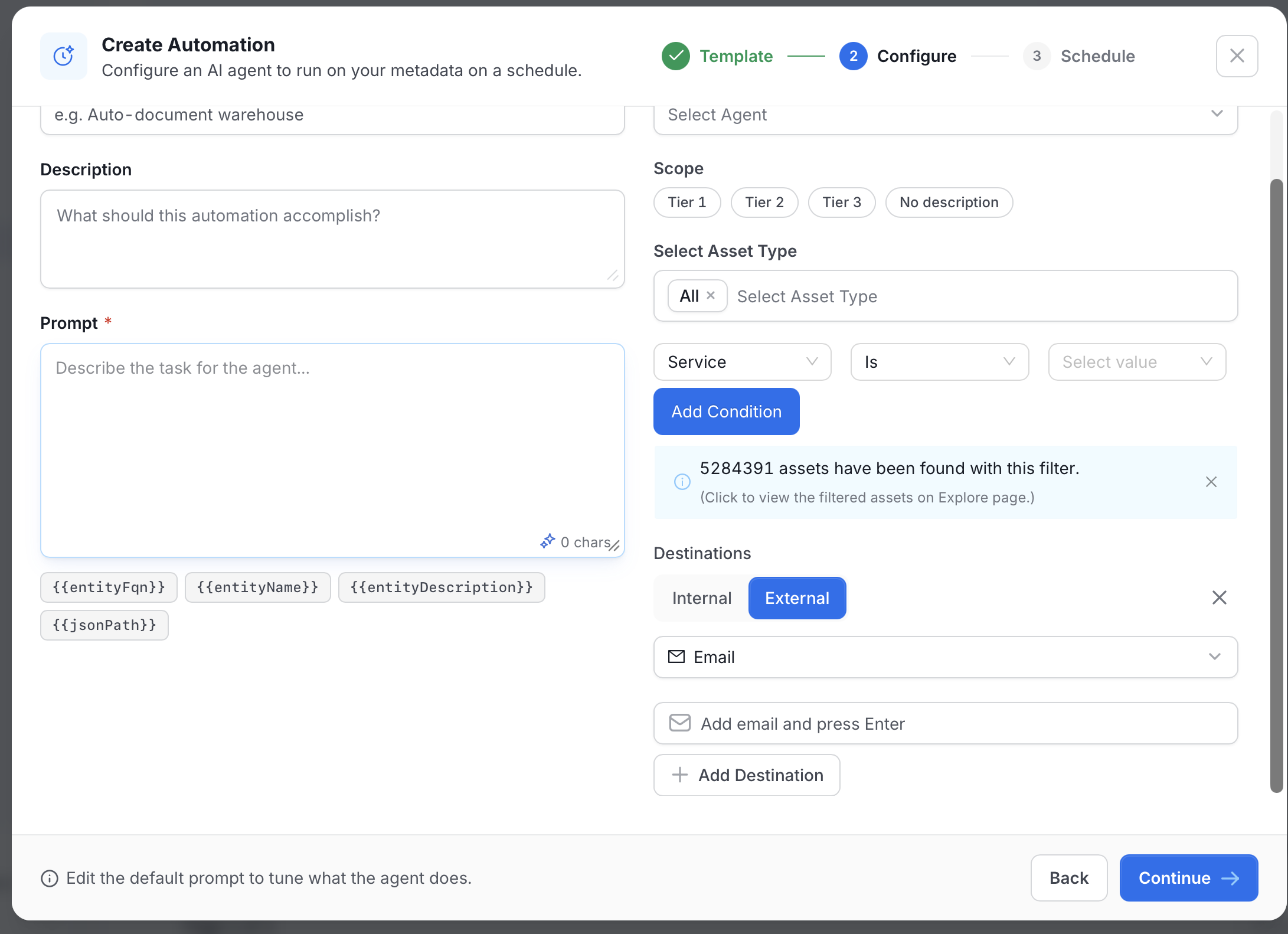 Choose destinations for the automation