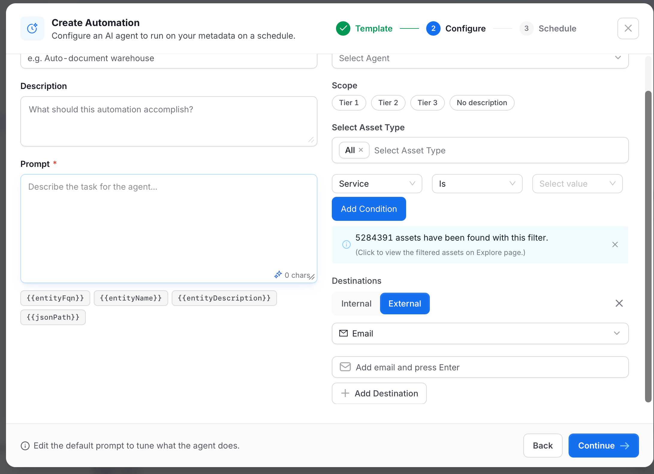 Choose destinations for the automation