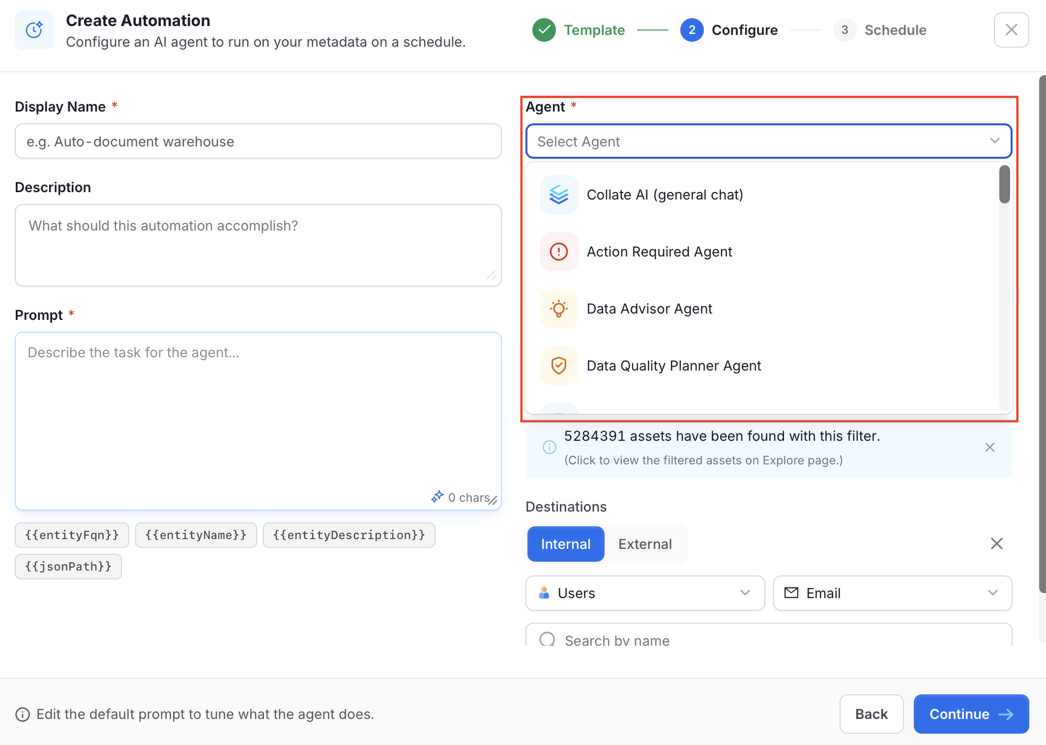 Select an agent for the automation