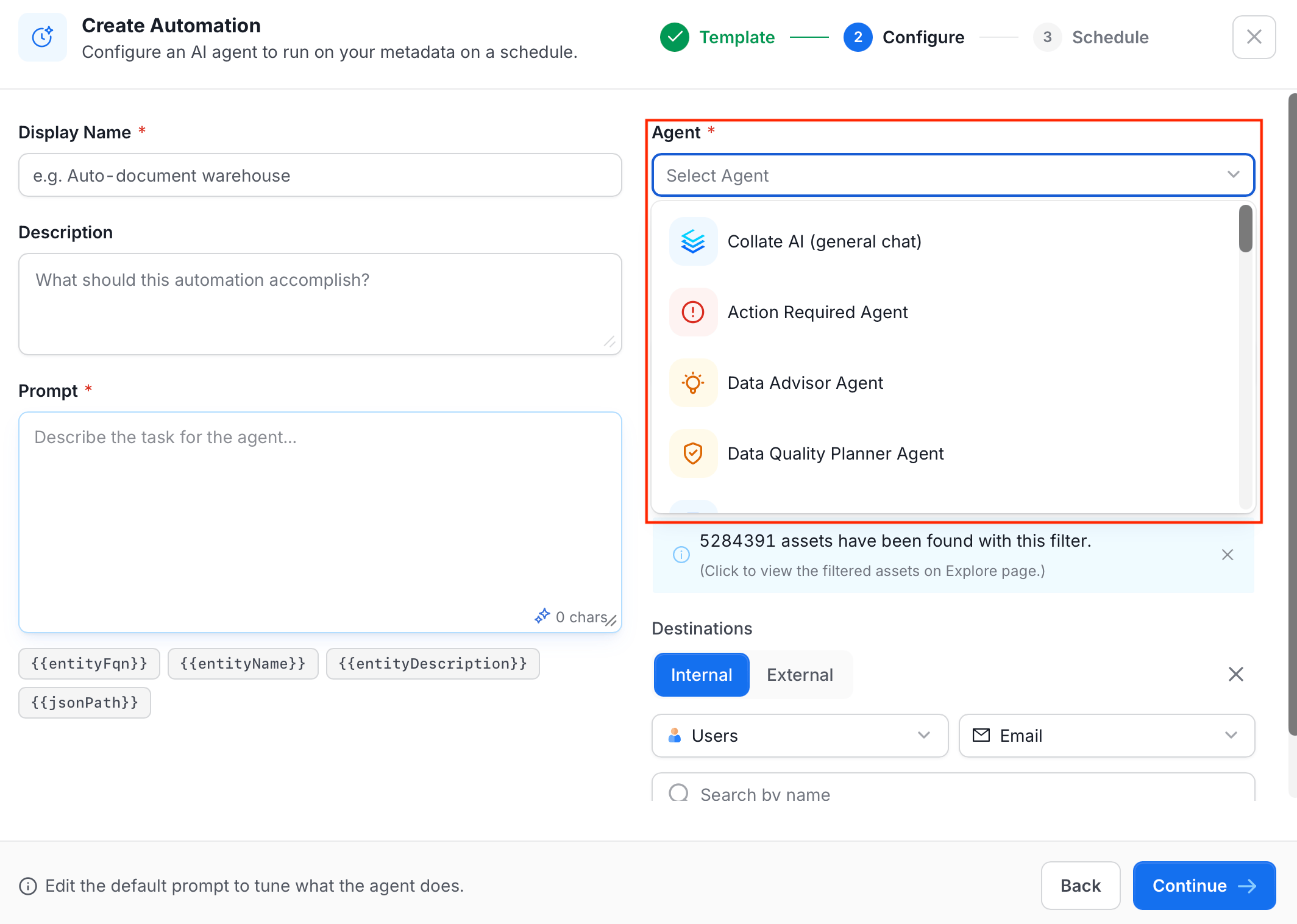 Select an agent for the automation