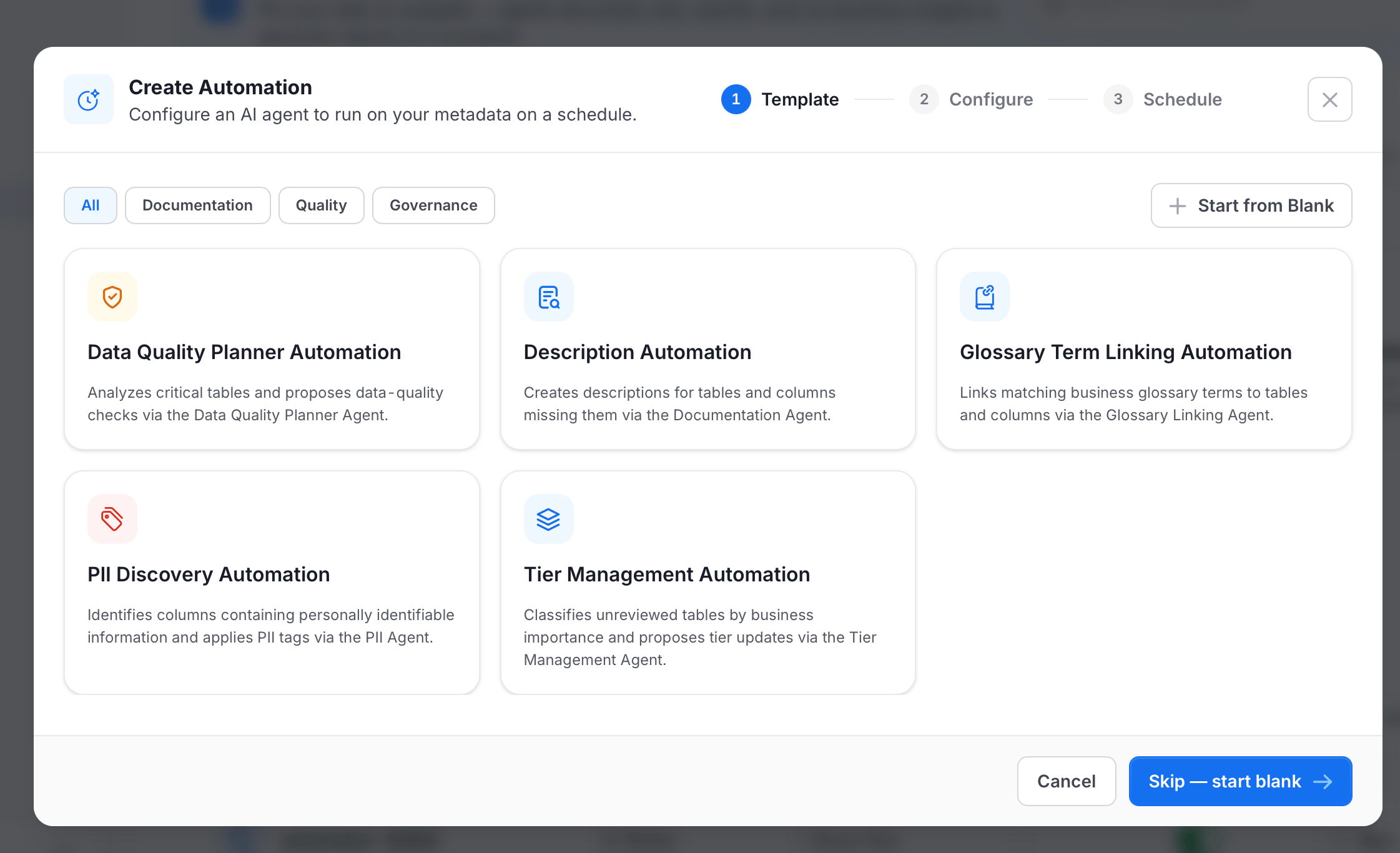 Choose a template when creating an automation