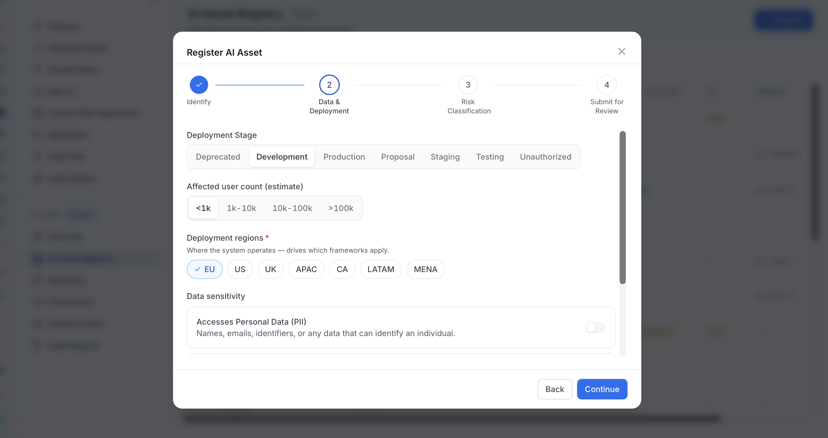 Register AI Asset, Step 2: Data & Deployment