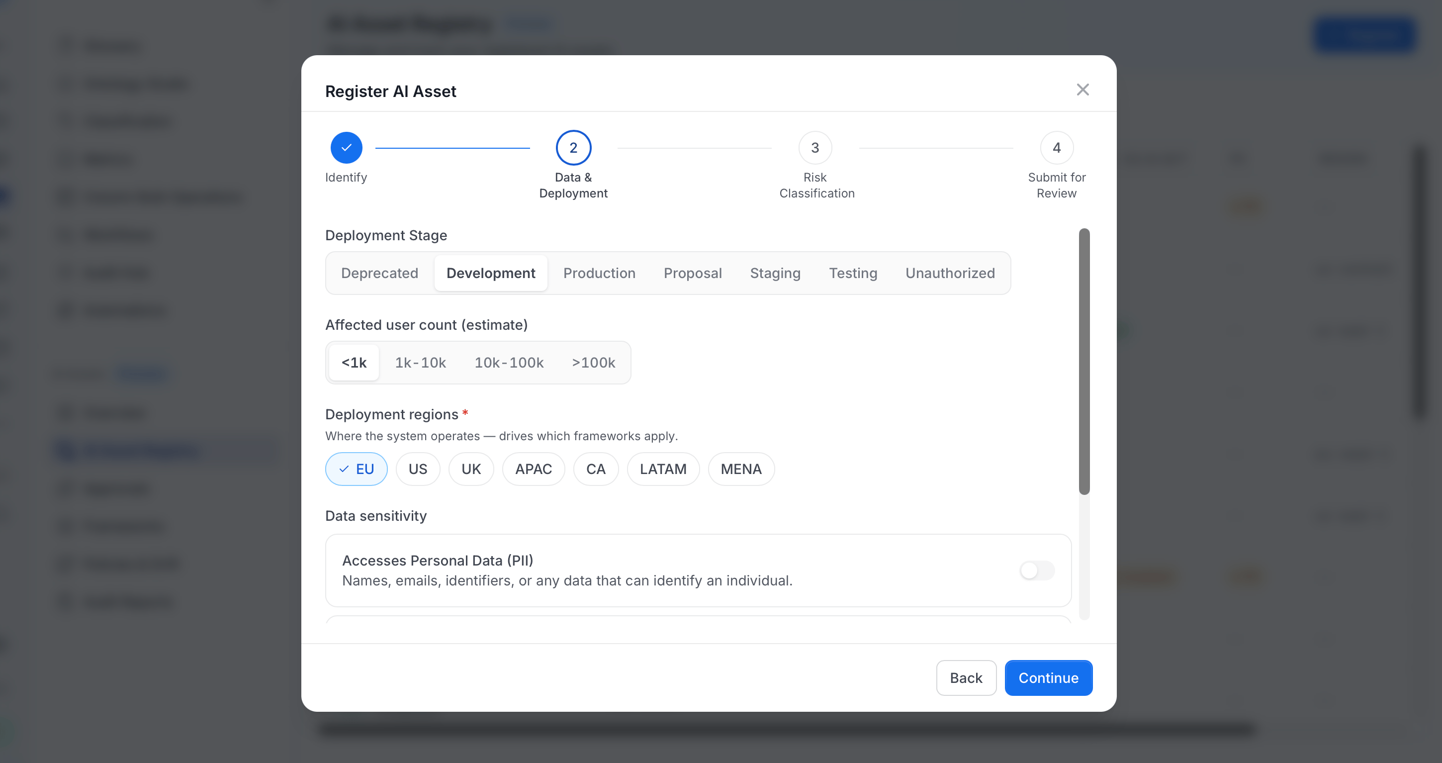 Register AI Asset, Step 2: Data & Deployment