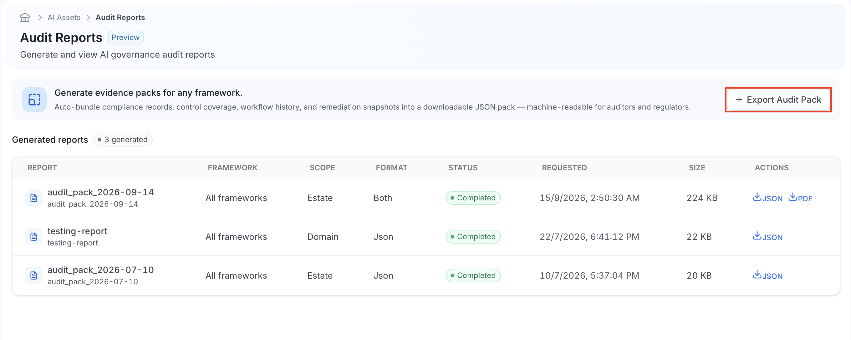 Export Audit Pack