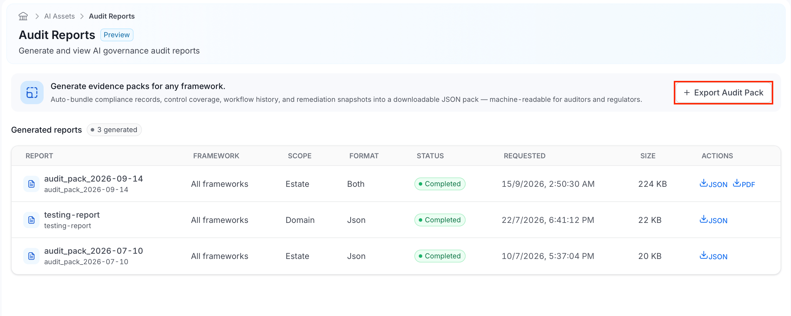 Export Audit Pack