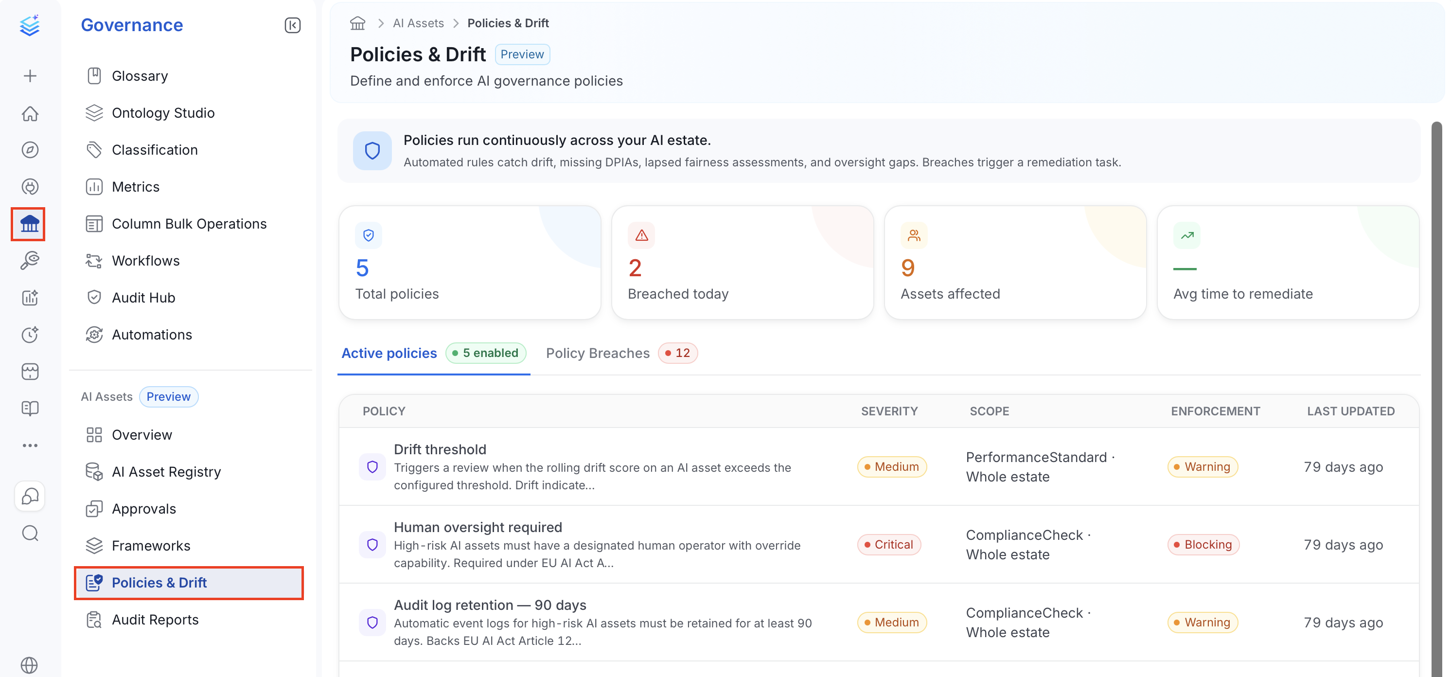 Policies & Drift page