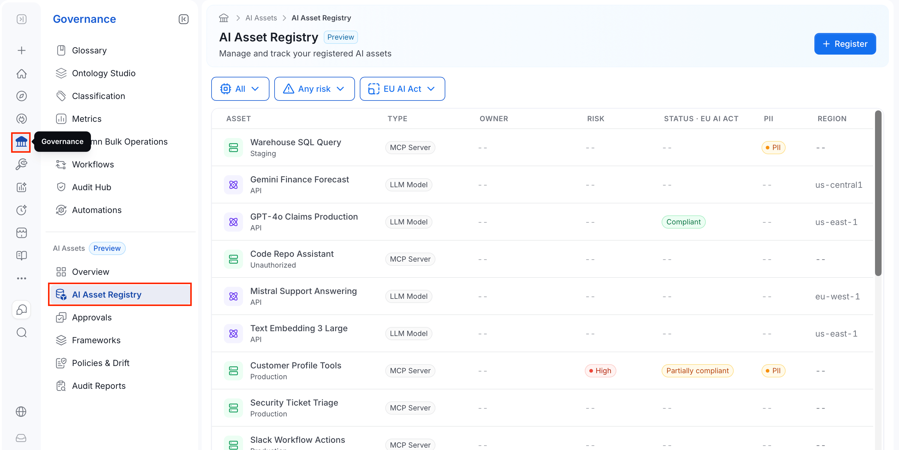 AI Asset Registry list