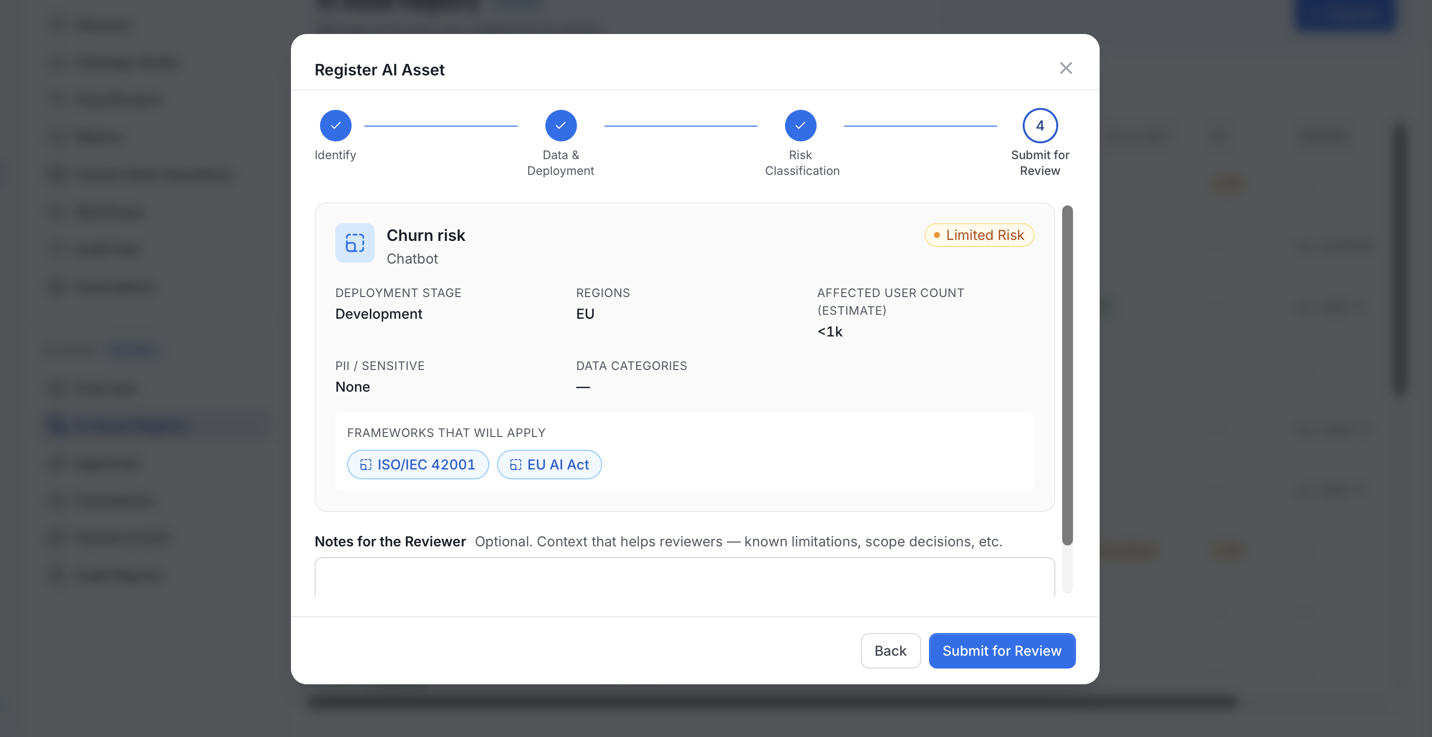 Register AI Asset, Step 4: Submit for Review
