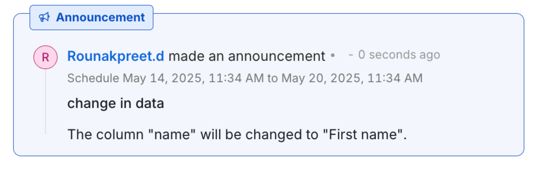 Details of an Announcement