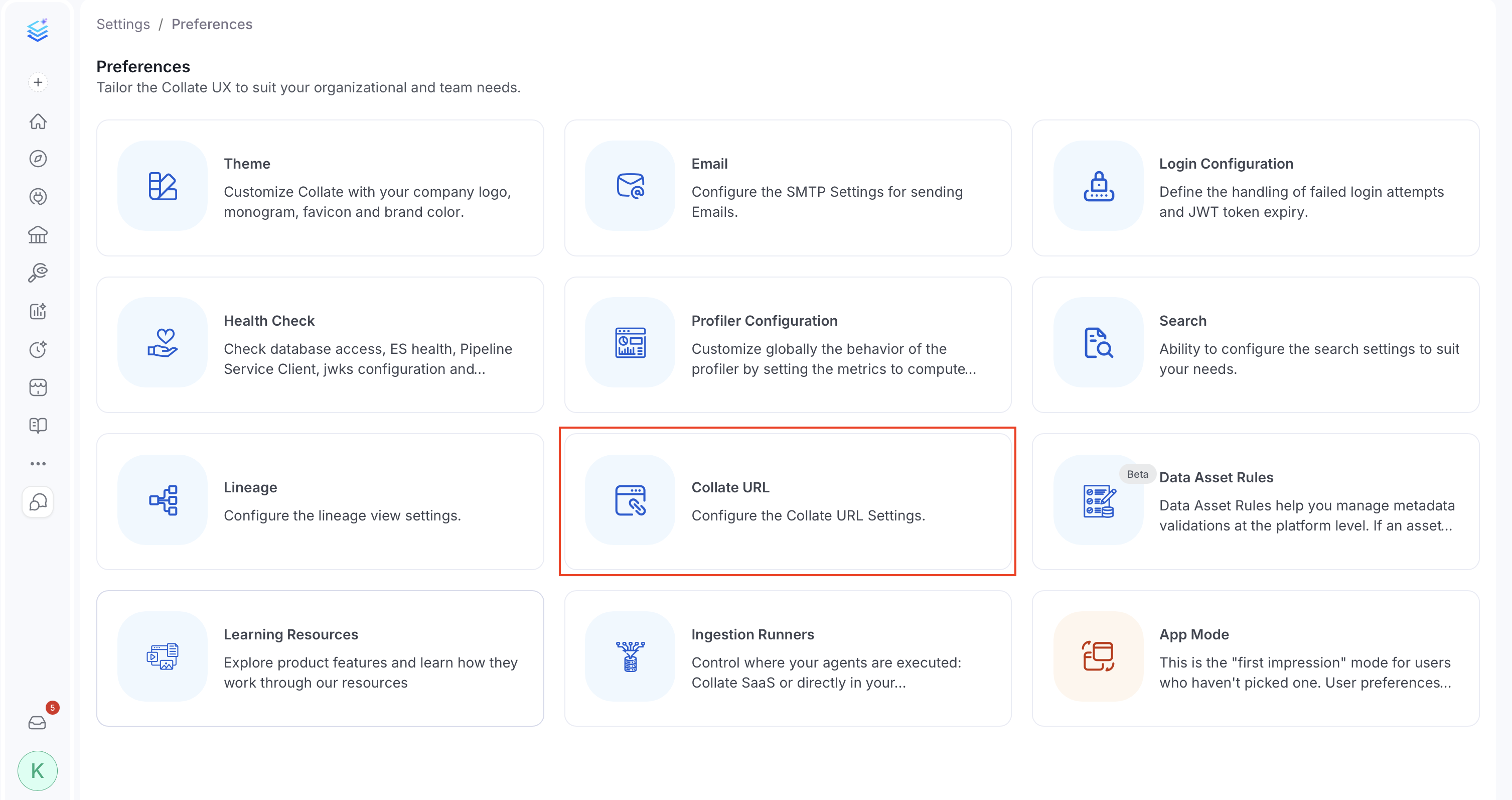 Navigate to Collate URL under Preferences