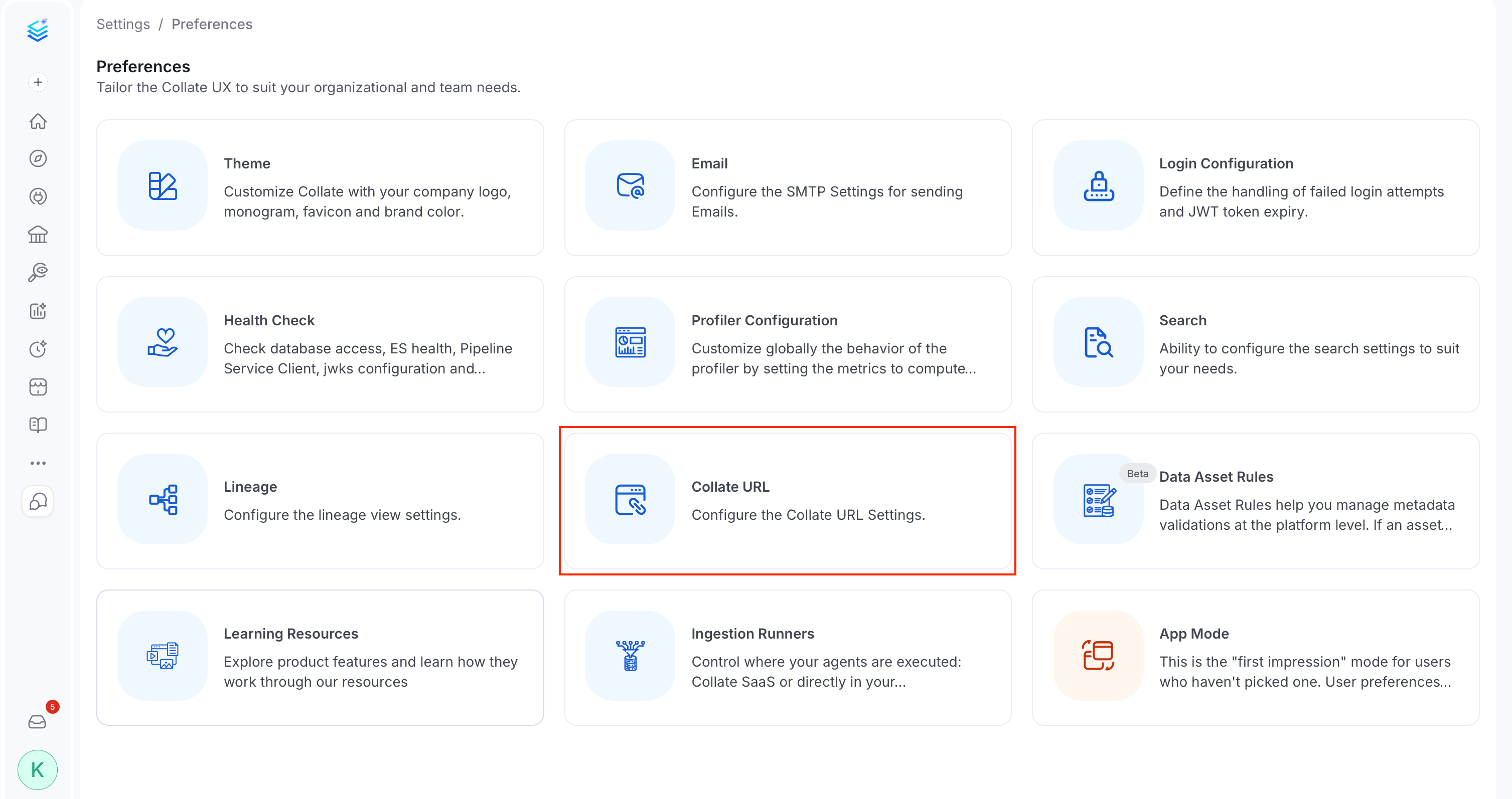Navigate to Collate URL under Preferences