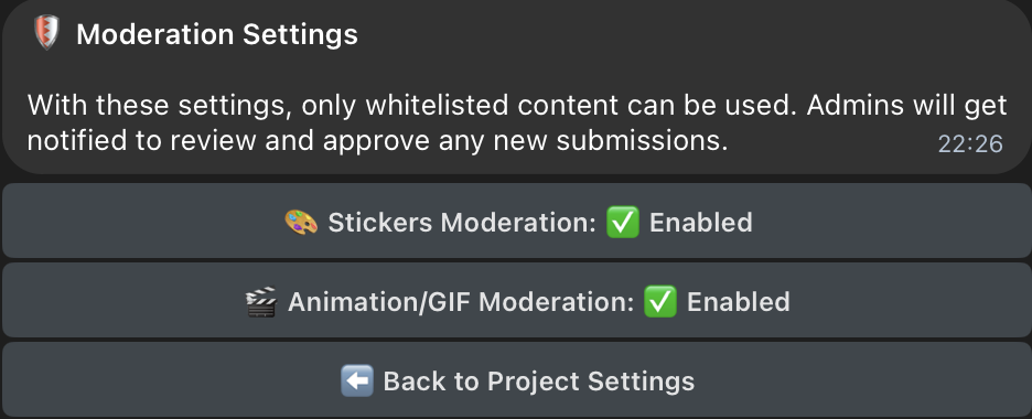 Moderation settings on collony.ai