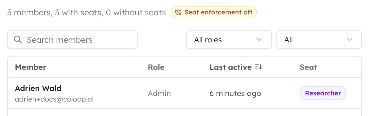 Seat enforcement off message on the Seats page