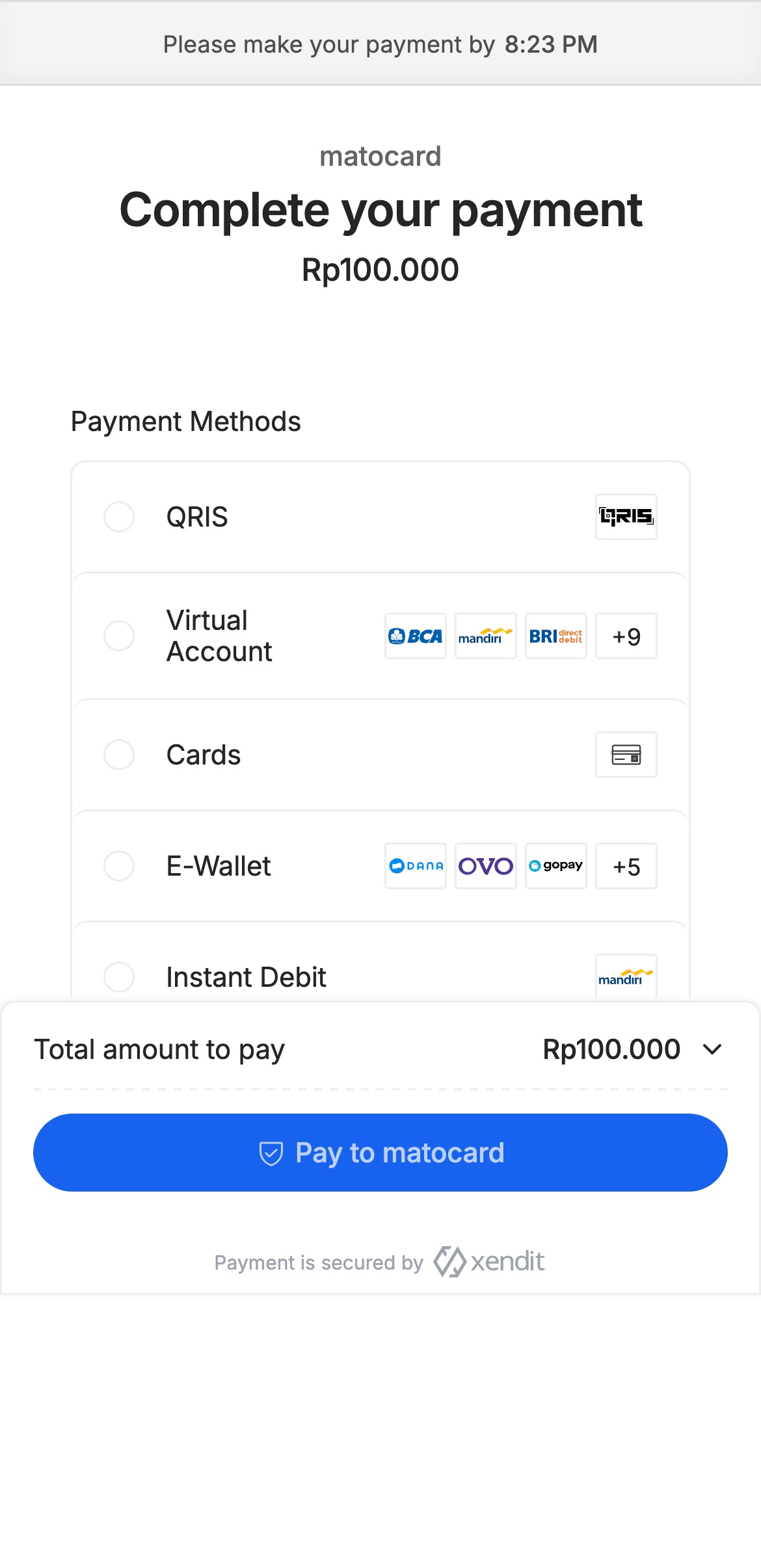Xendit checkout in rupiah