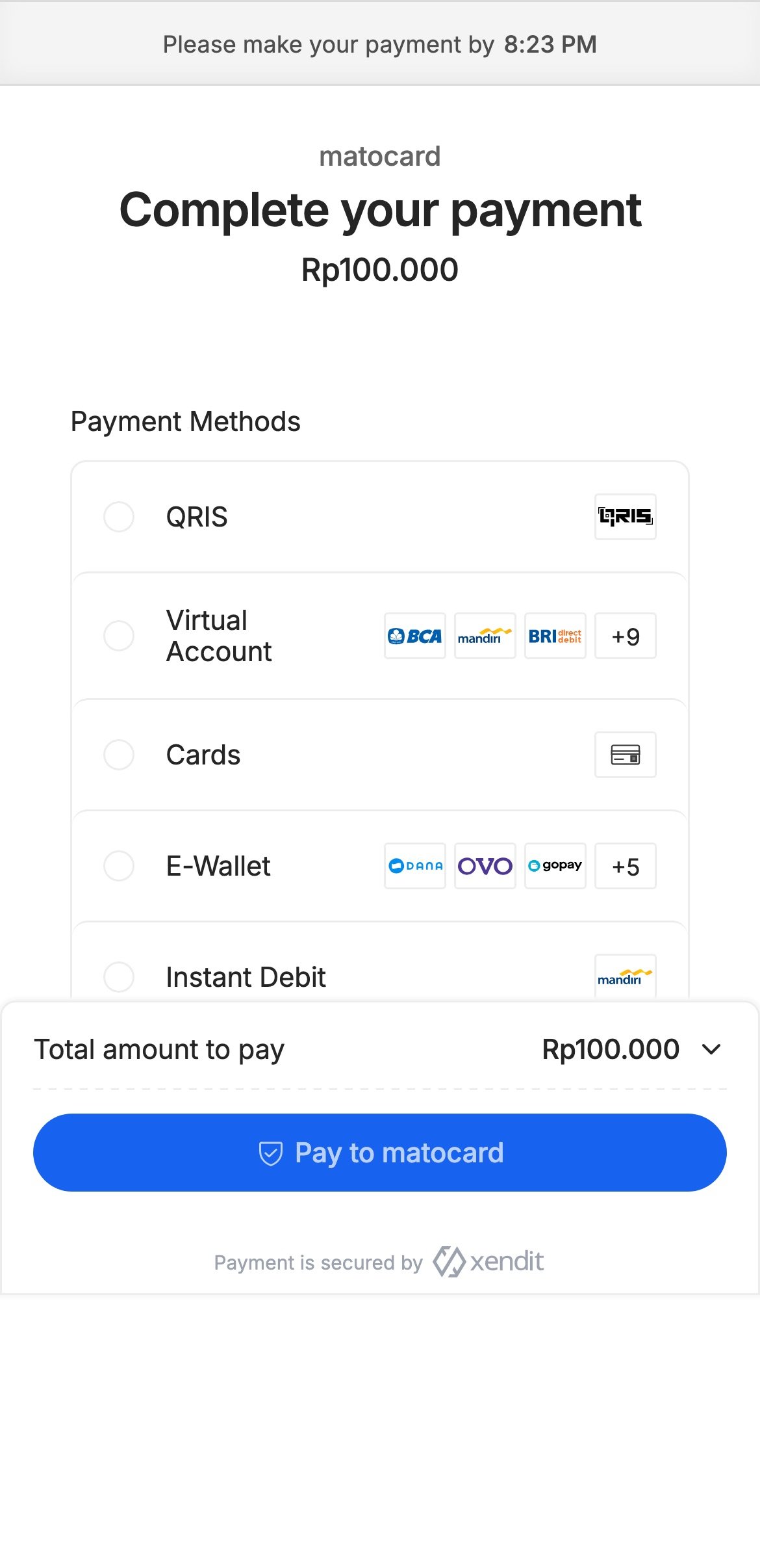 Xendit checkout in rupiah