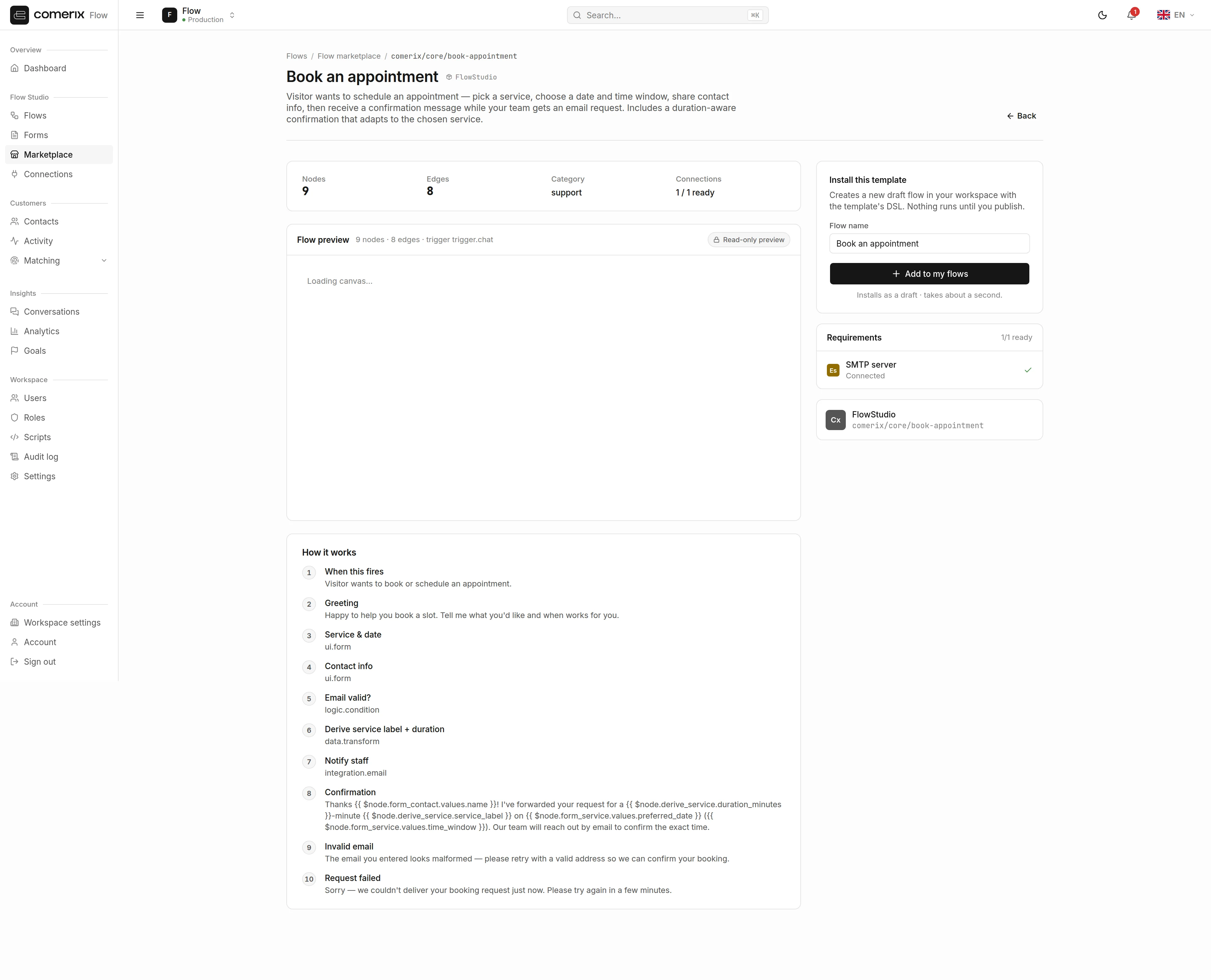 A template detail page.