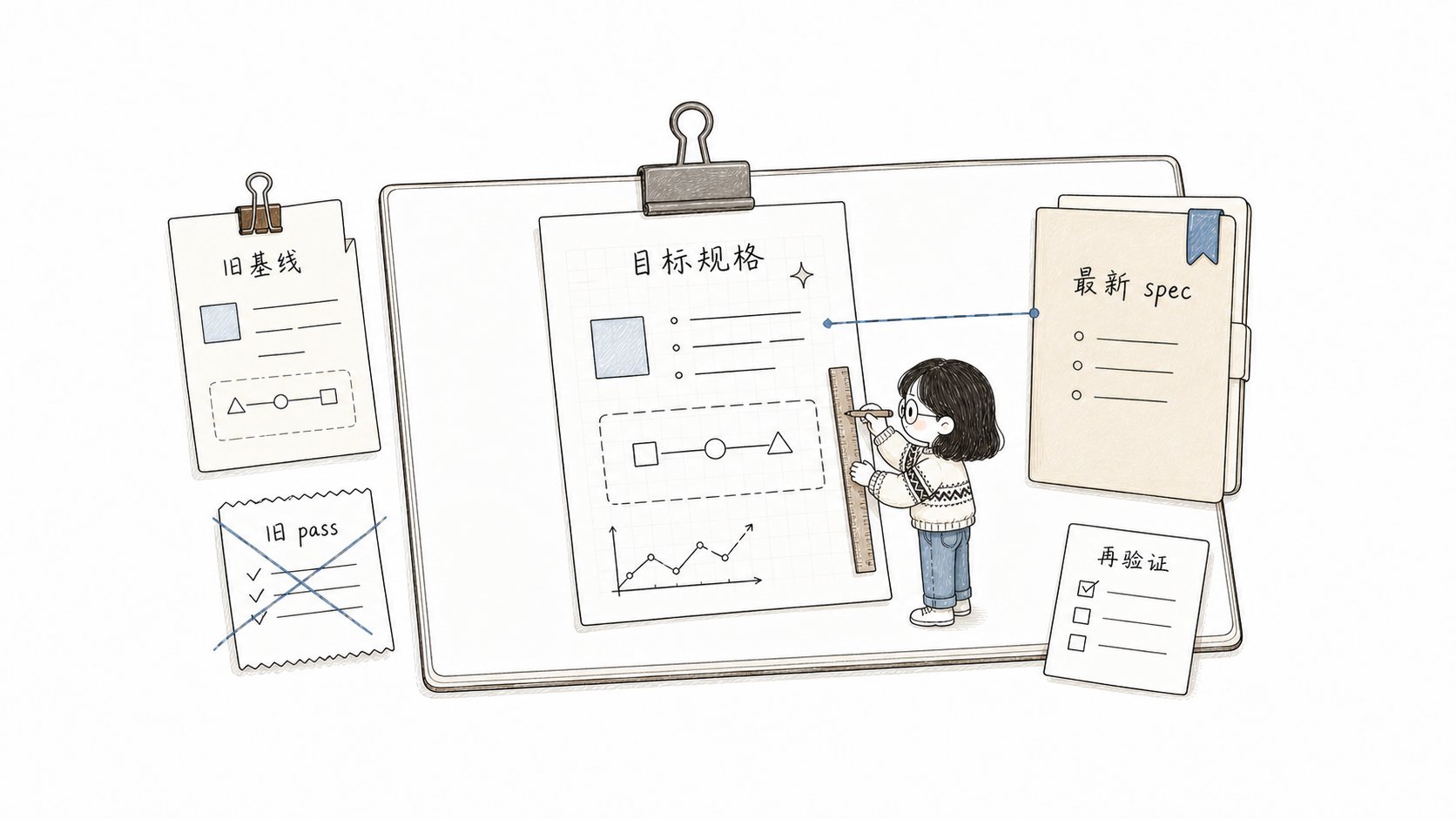 小鱼对照带蓝色书签的最新规格书重写自己的页面,再准备重新验证,表示并发 change 需要安全 rebase