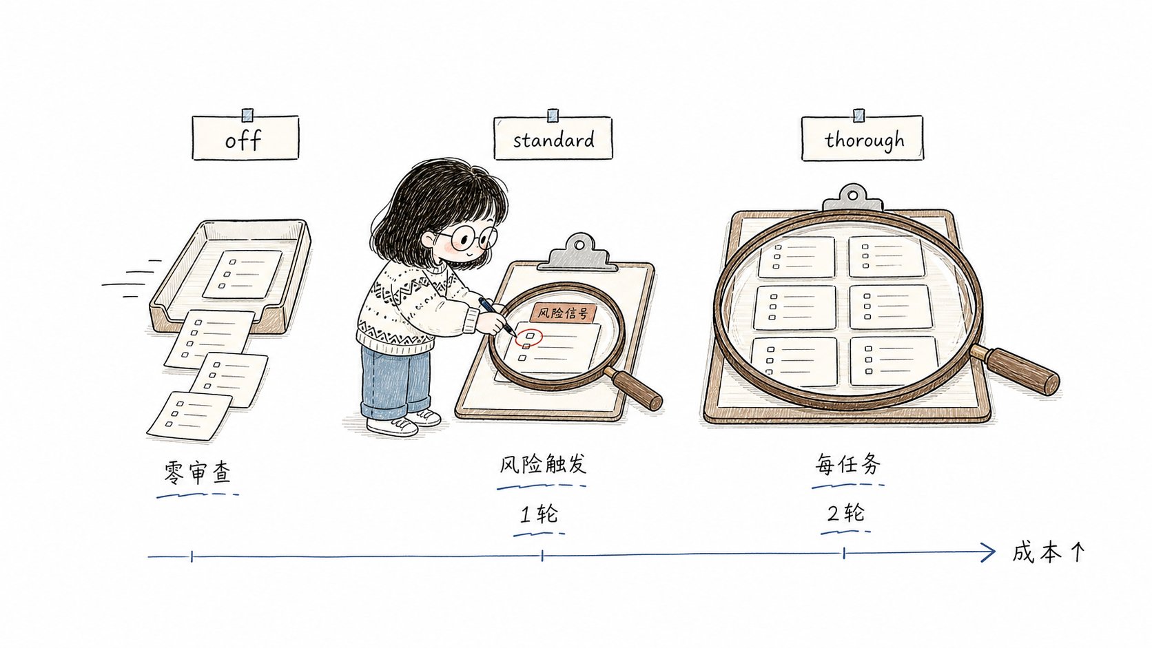 Xiaoyu arranges off, standard, and thorough review modes by review strength and cost