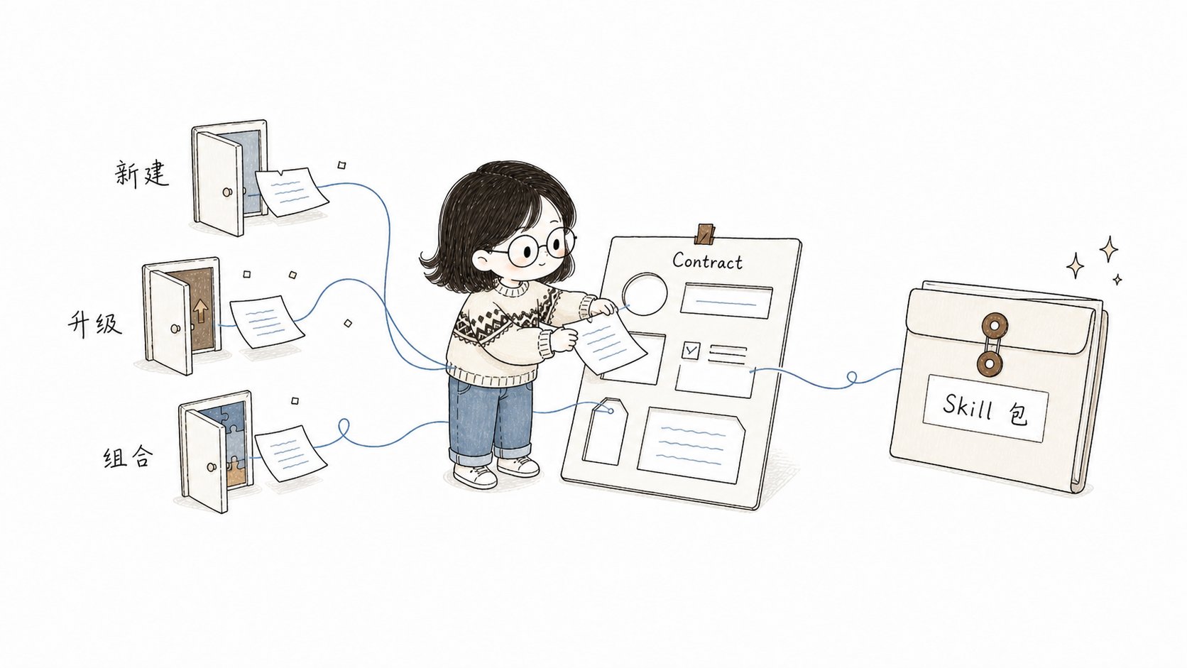 小鱼把新建、升级和组合三种起点整理到同一份 Workflow Contract 模板