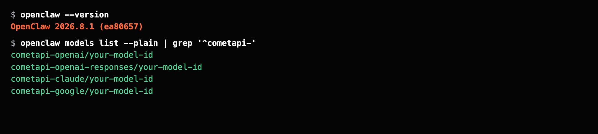 Lista de modelos do OpenClaw 2026.8.1 com quatro formatos de provedor CometAPI