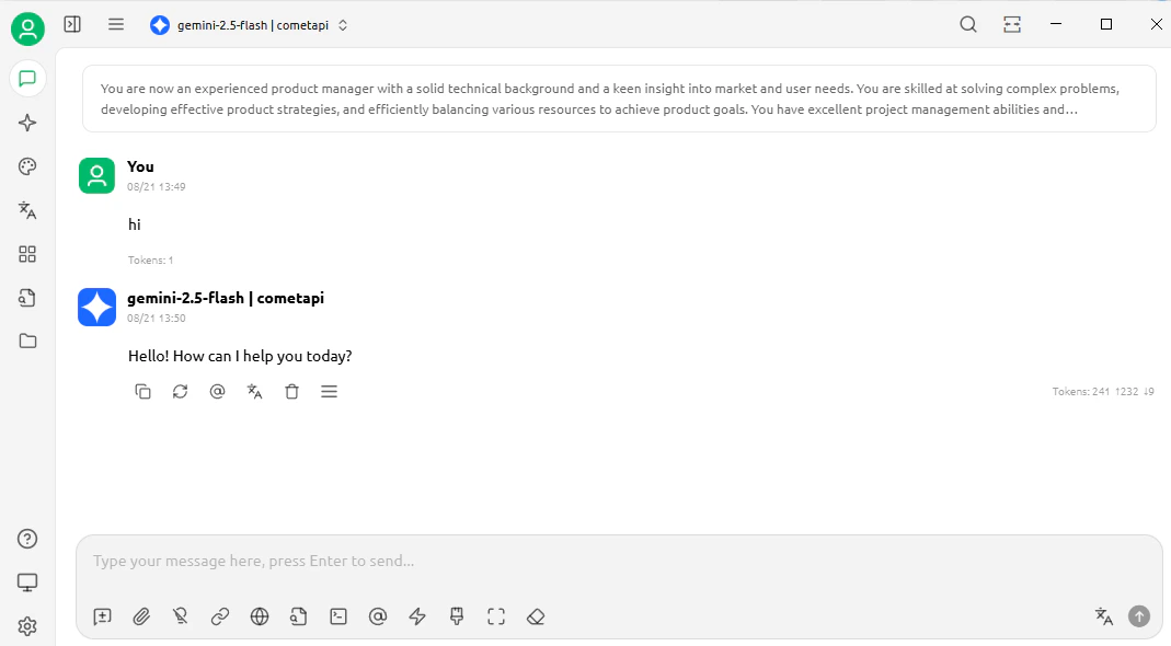 Чат CherryStudio з успішною відповіддю