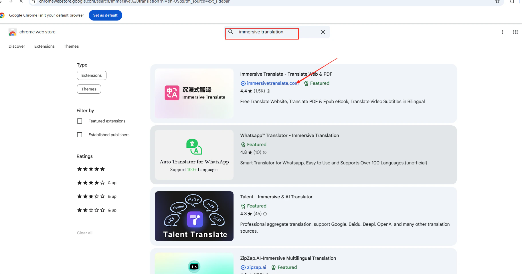 Immersive Translation extension installation page