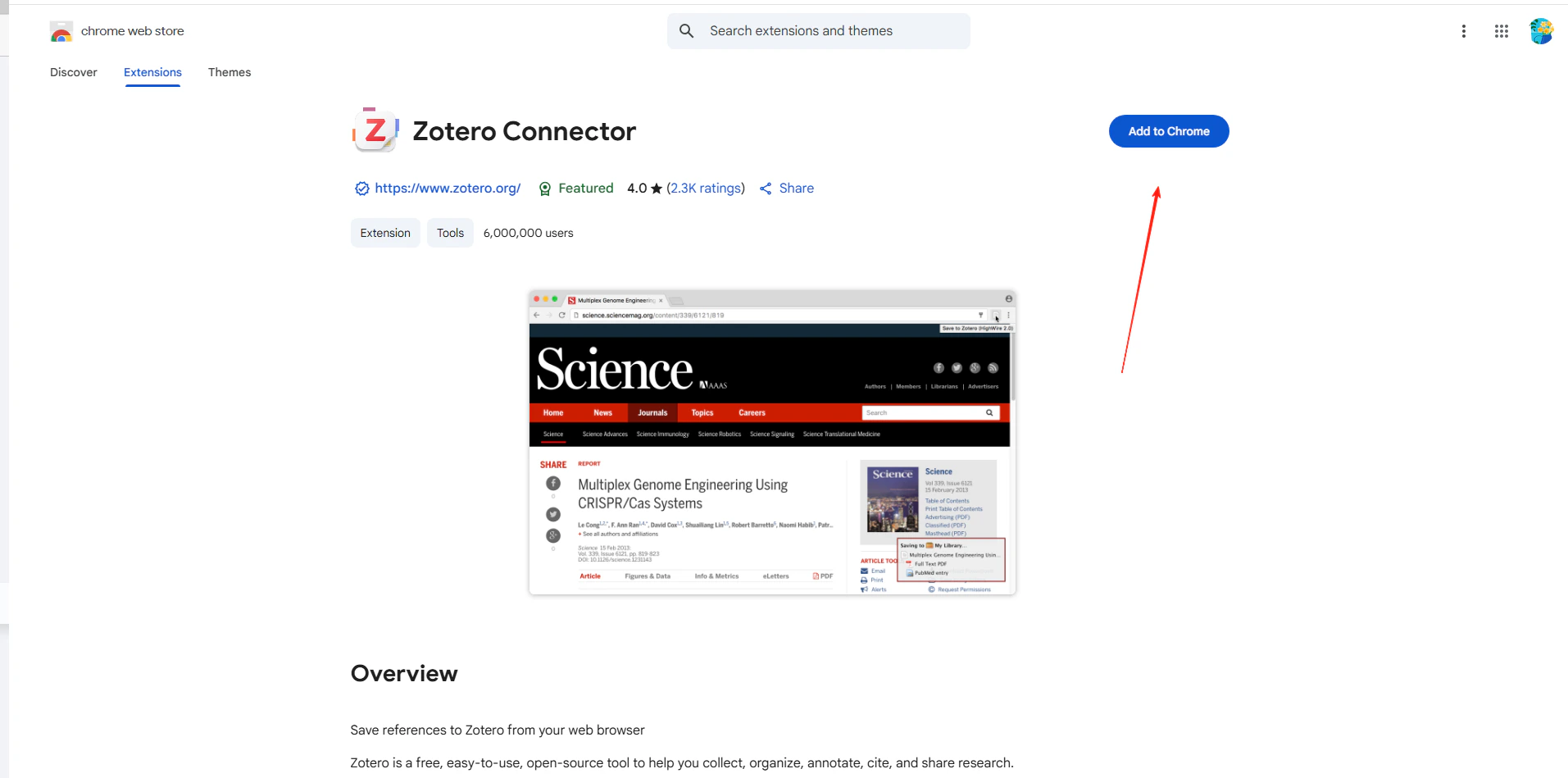 Zotero Connector extension installed in browser