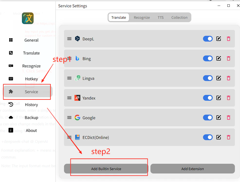 Pot service settings panel