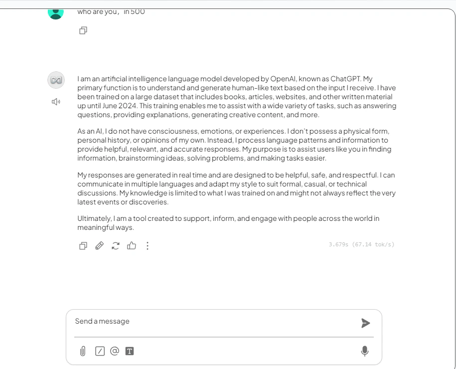 AnythingLLM chat showing a successful response