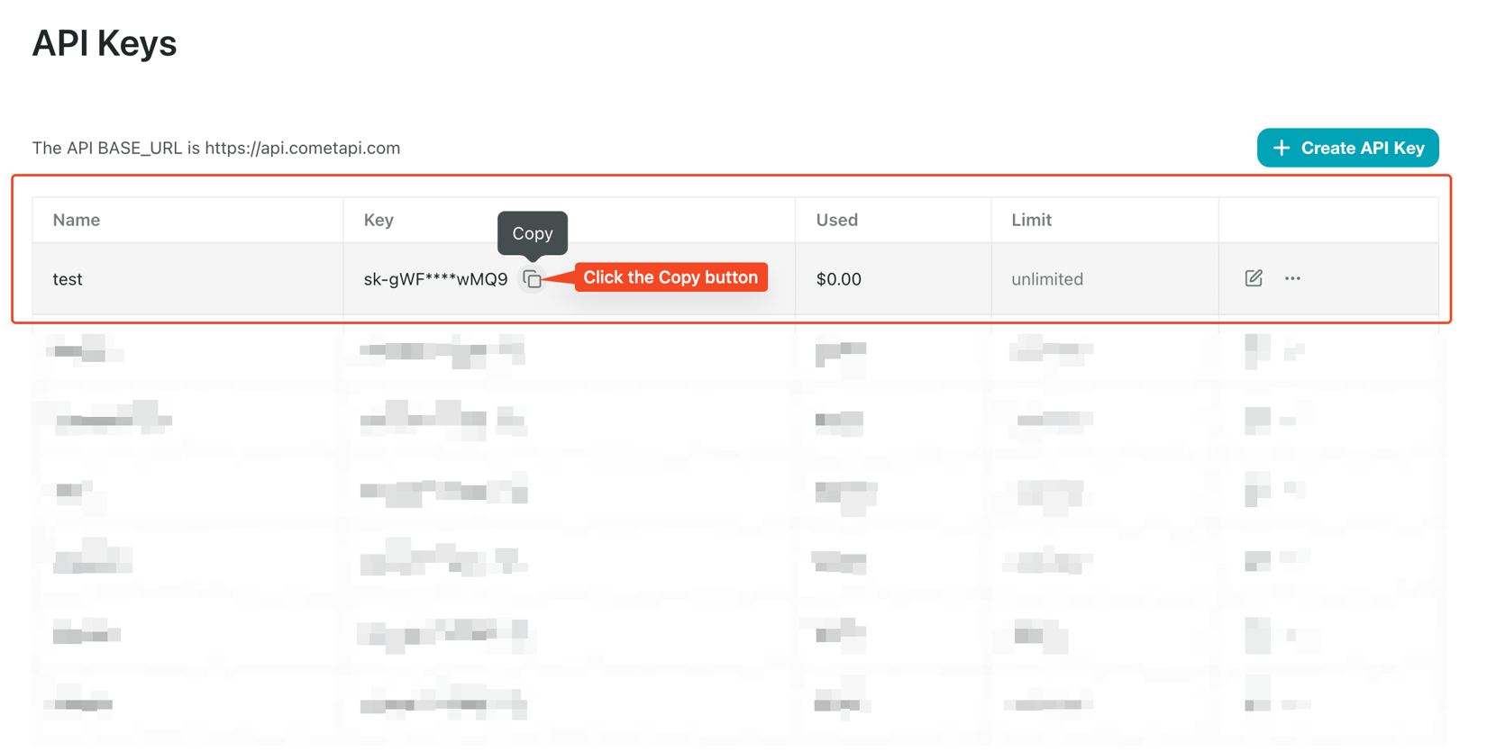 Start with CometAPI: create an API key and make your first call ...