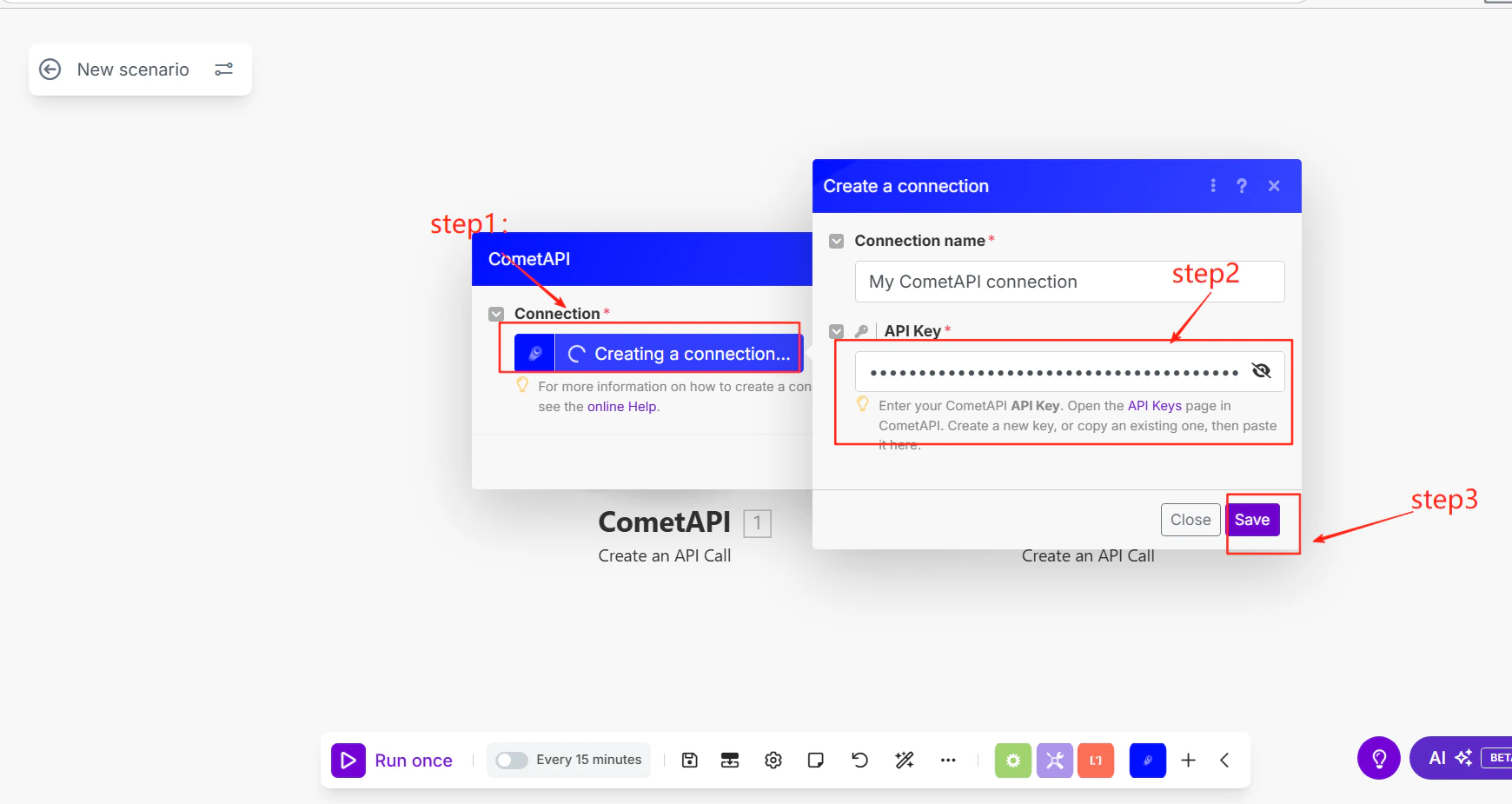 Модуль Make с настроенными endpoint и JSON body