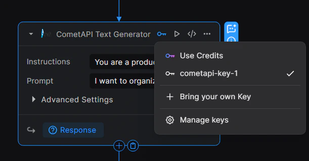 Node hiển thị key đã được liên kết thành công