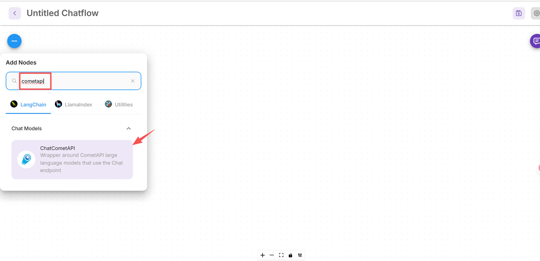Node-Suche mit ChatCometAPI als Ergebnis