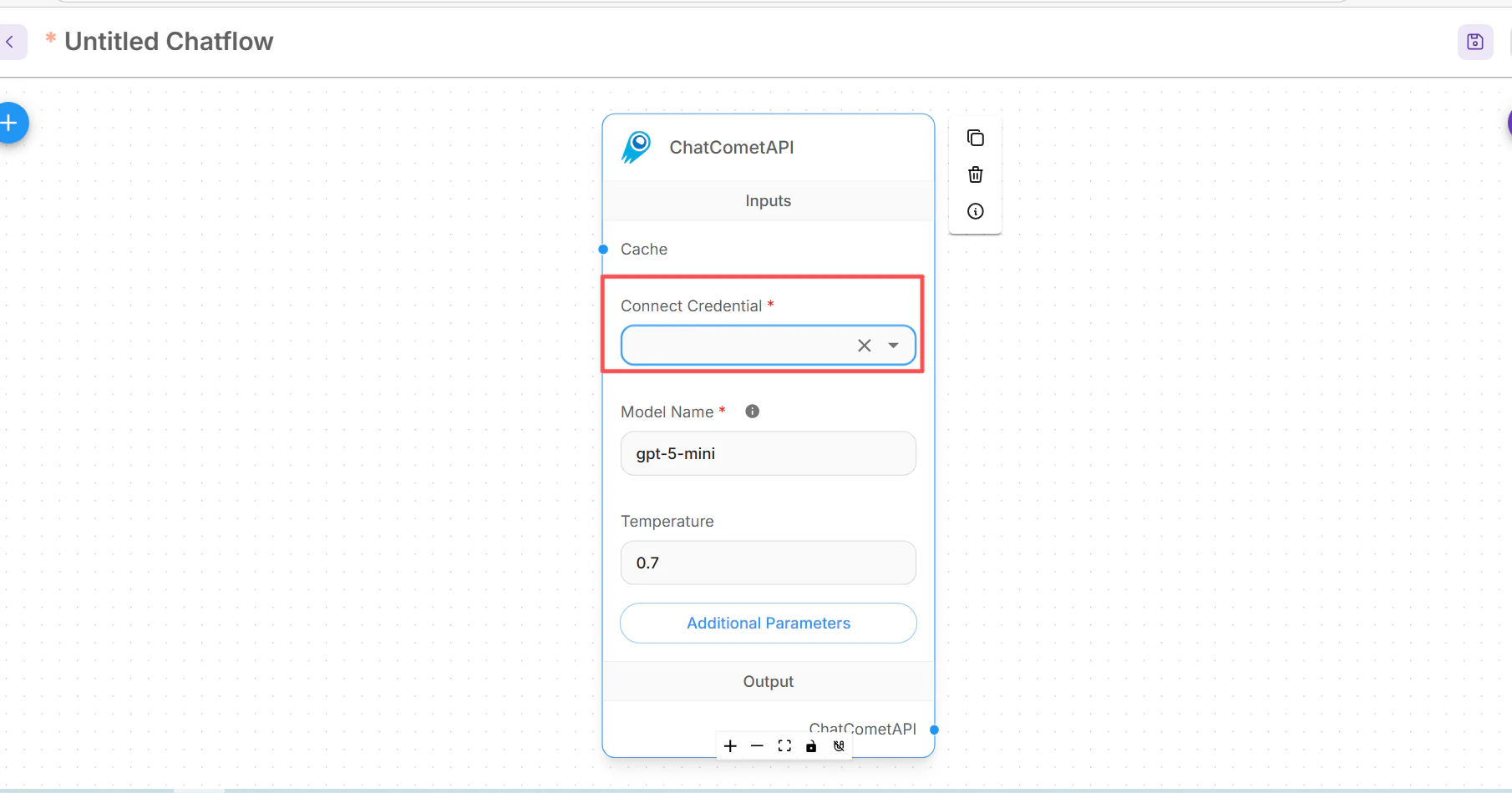 ChatCometAPI-Node auf dem Canvas platziert