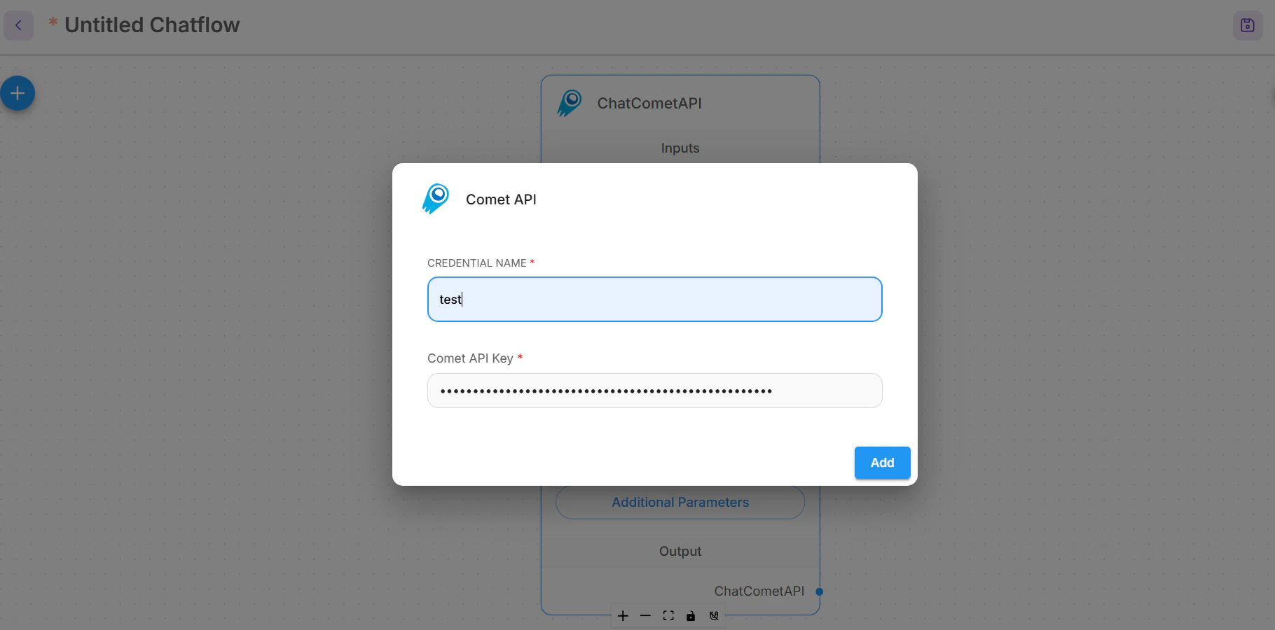 Dialogfenster für Zugangsdaten mit eingegebenem API-Schlüssel