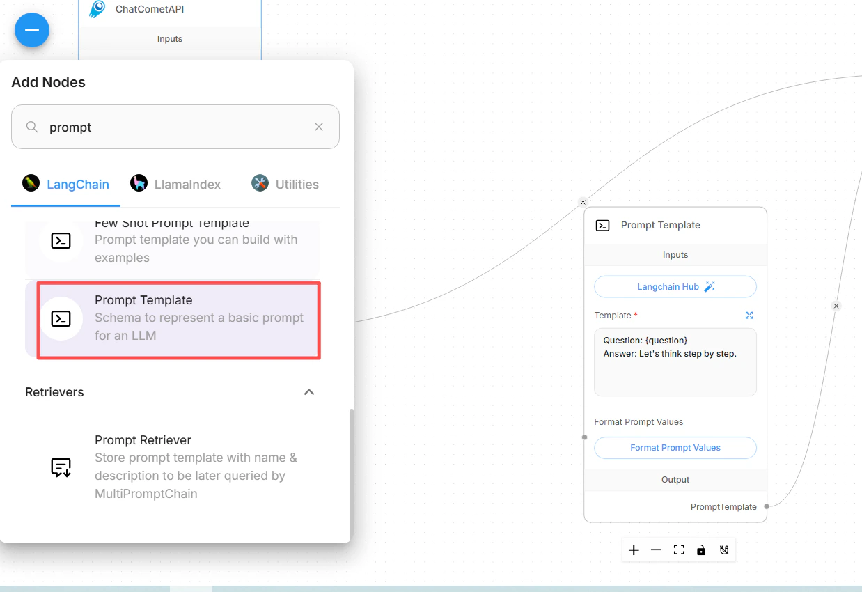 Prompt Template-Node mit der Beispielvorlage
