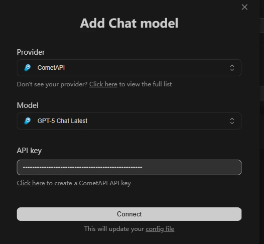 Continue 中使用 CometAPI provider 的模型选择